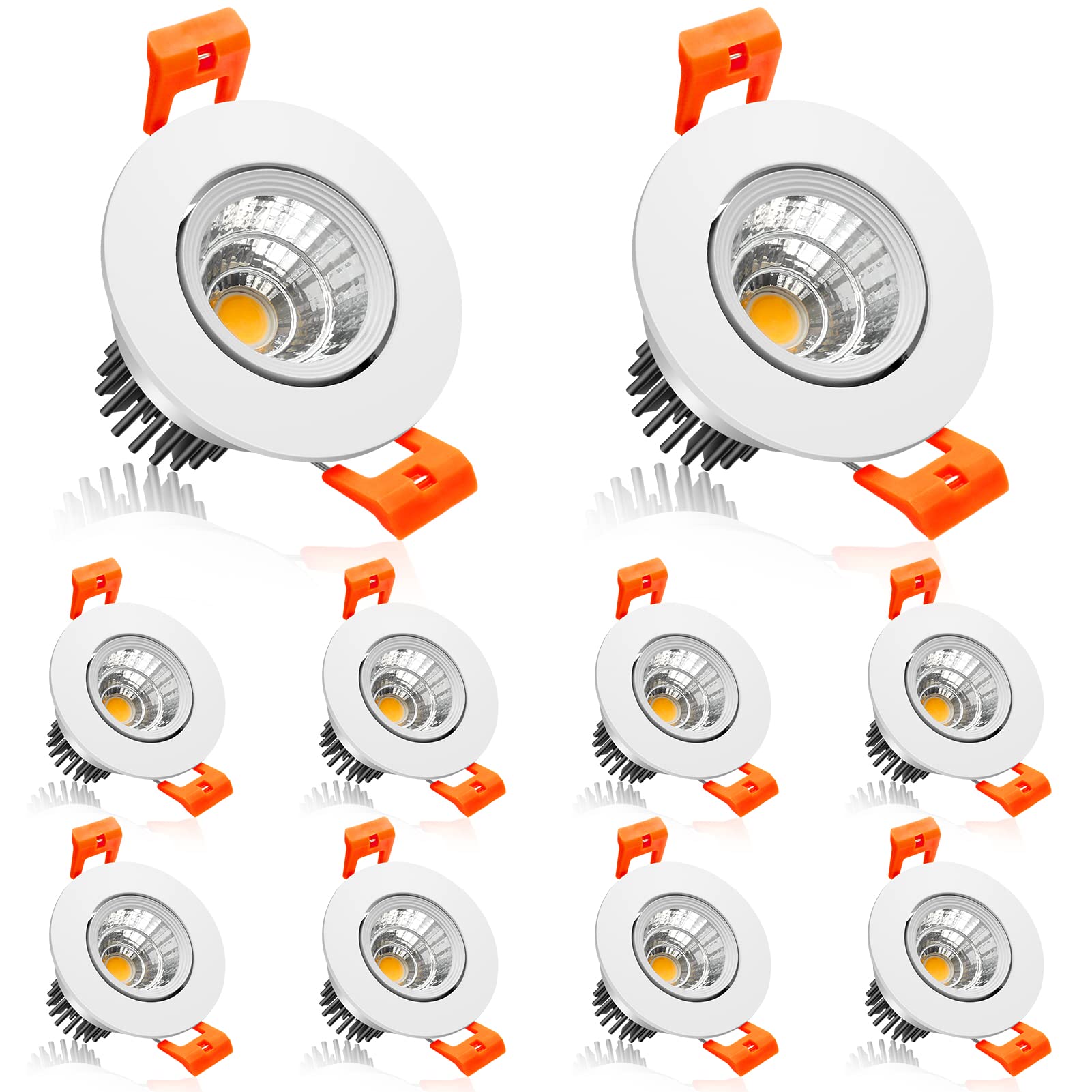 2Inch LED Recessed Ceiling Light, 3W Dimmable LED Downlight, 60 Beam Angle COB Recessed Lights with Driver,Warm White 3000K, 25W Halogen Bulbs Equivalent for Ceiling Lighting, White 10Pack