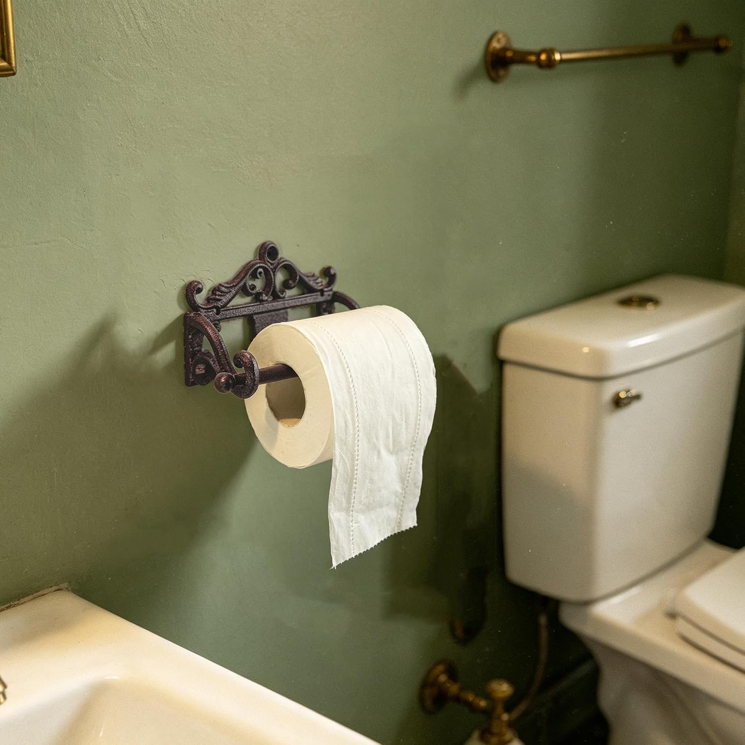 Funerom Vintage Cast Iron Toilet Paper Holder,Bronze Finish (Bronze)