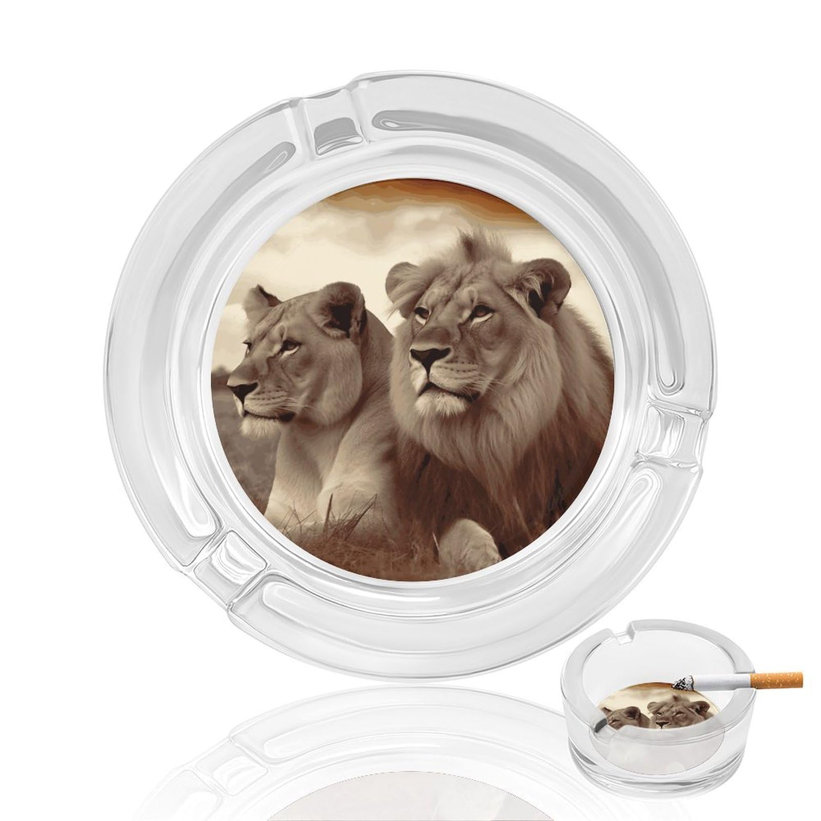 Cendrier en verre lion africain décoratif pour la maison et le bureau