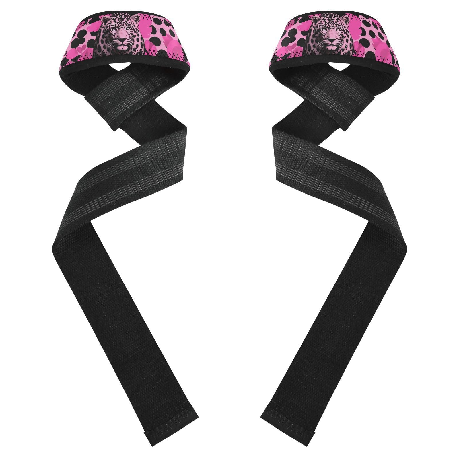 Nander Beautiful Leopard Print Wrist Straps for Weightlifting,Lifting Straps with Neoprene Cushioned Wrist Padded and Anti-Skid Silicone for Strength Training,Bodybuilding,Deadlifting
