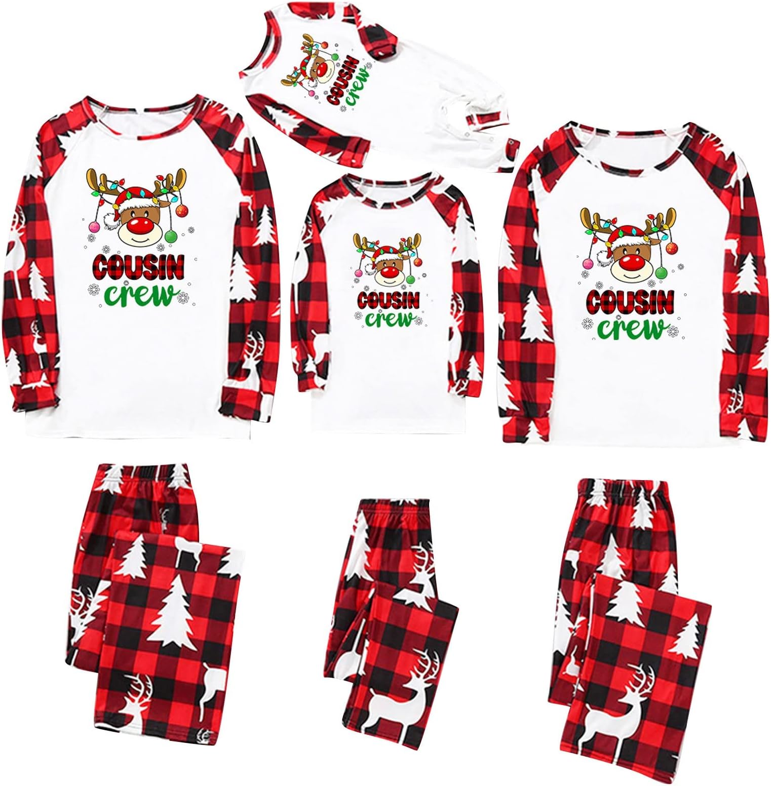 ADUWOAN Christmas Pajamas for Family 2023 Plus Size Matching Christmas Pjs Family Set Reindeer Print Holiday Sleepwear Outfit