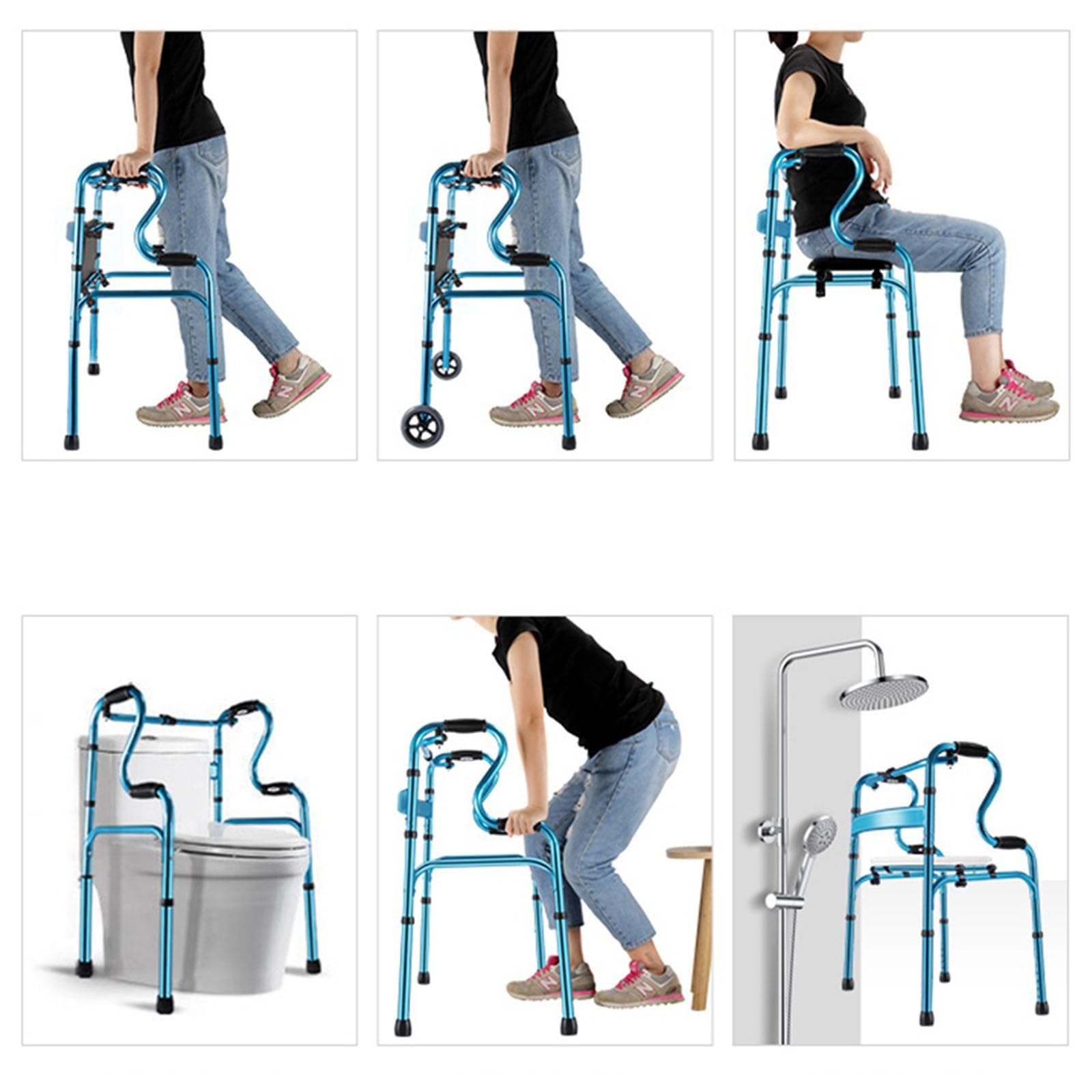 scooters de movilidad Andador plegable con asistencia de pie ruedas, andador auxiliar rehabilitación aleación aluminio, ayuda movilidad for caminar altura ajustable for personas mayores(Blanco)