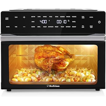 Beelicious® Pro 32QT Extra Large Air Fryer, 19-In-1 Air Fryer Toaster Oven Combo with Rotisserie and Dehydrator, Digital Convection Oven Countertop Airfryer Fit 13" Pizza, 1800w (Black)