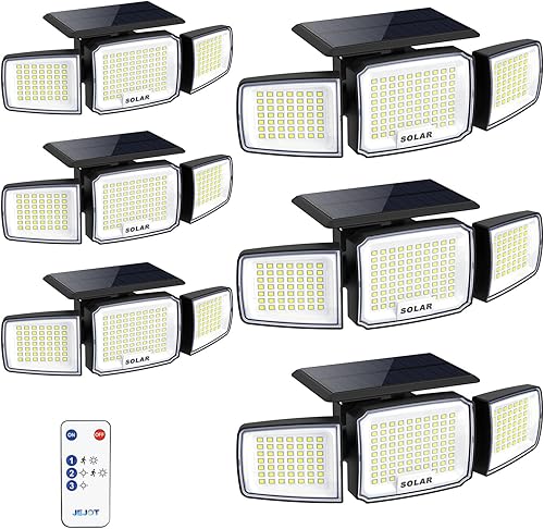 Miniatura 13 de Luz solar de seguridad para exteriores LED súper brillante con control remoto, luz de inundación con sensor de movimiento de radar, 3 cabezales gran
