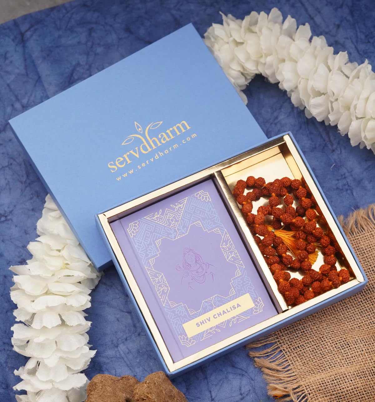 ServDharm Rudraksh Mala with Shiv Chalisa | Hardbound Pocket Chalisa Book (Hindi and English Script) | Rudraksha Necklace with 108+1 Beads (8mm) | Gift Set