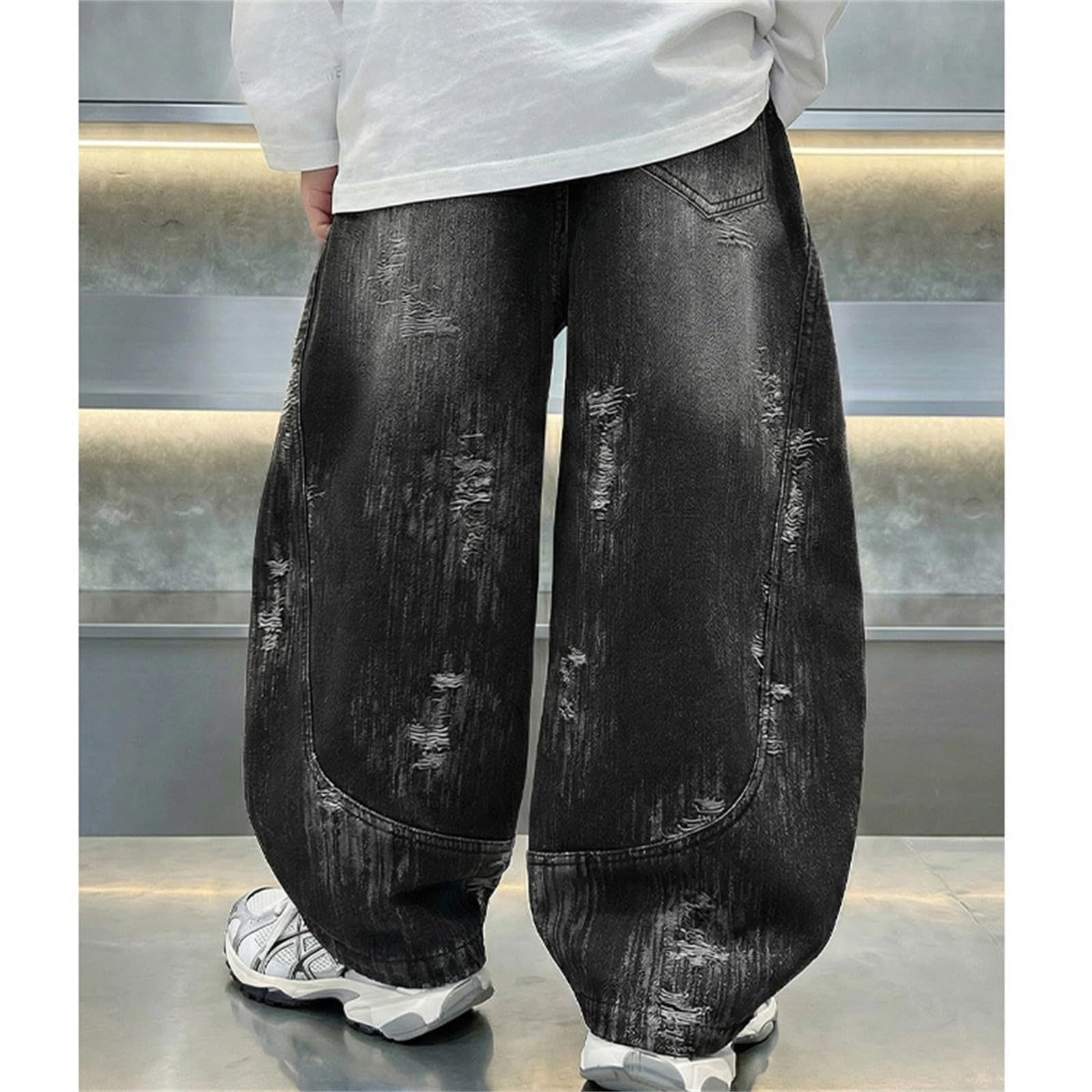 Generico Pantalone Jeans Largo Bambino Elastica in Vita Comoda Elegante Pantaloni Ragazzi Estivi Casual Scuola Outdoor Streetwear Palestra Sportivi Sweatpants