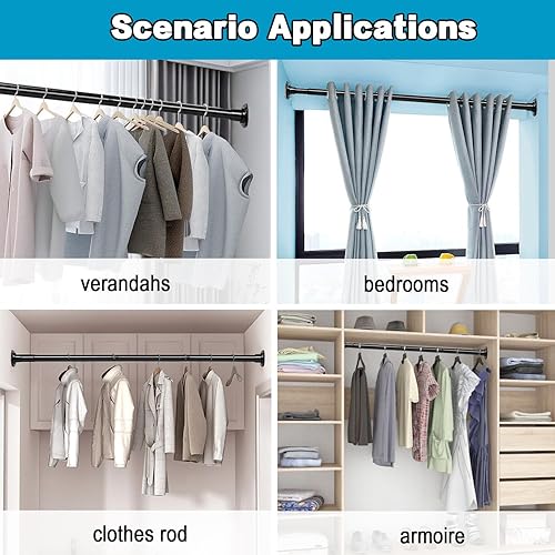 Miniatura 6 de Barra de armario para colgar ropa, poste ajustable de 30 a 98 pulgadas, barra de tensión de armario que ahorra espacio, barra de armario resistente