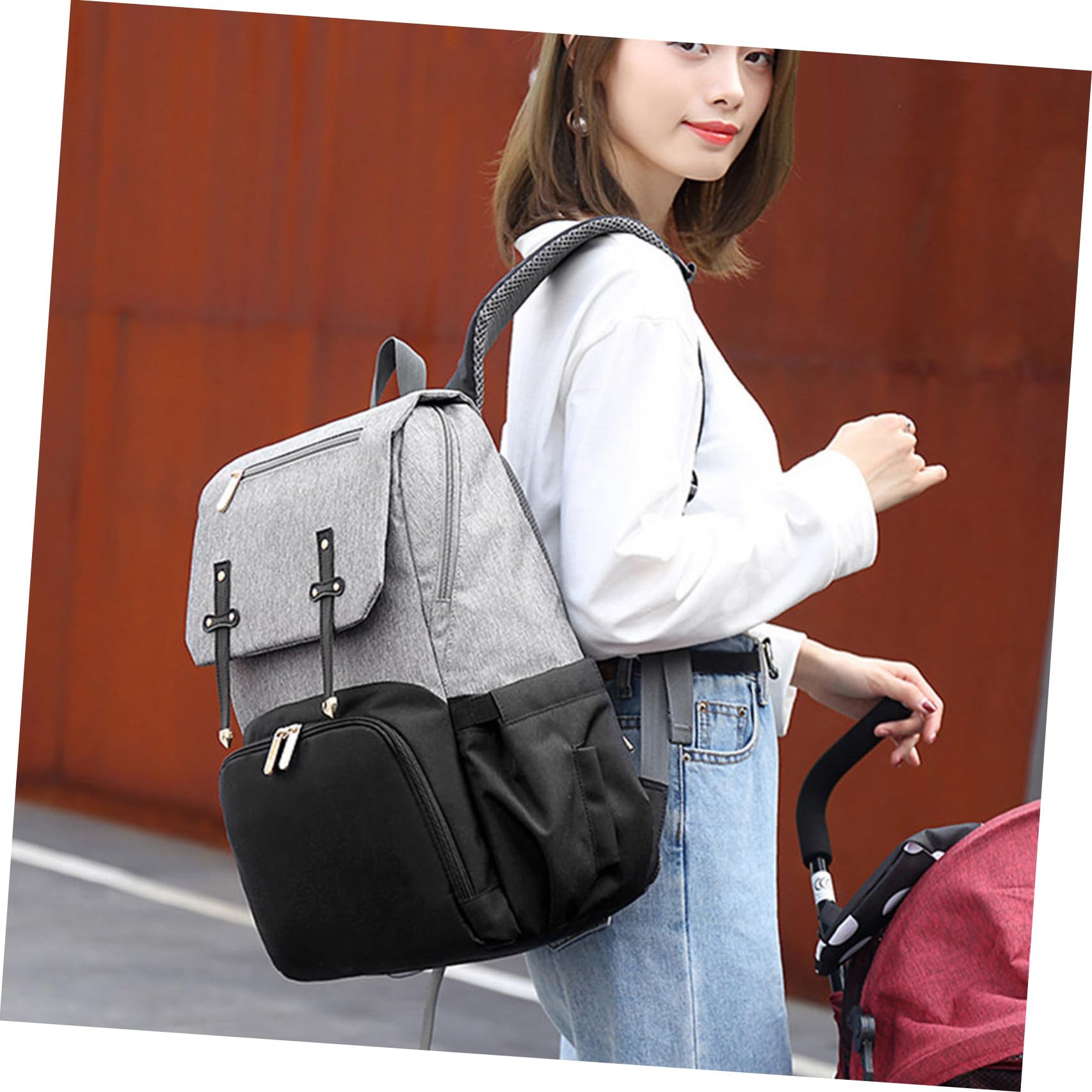 Mehrzweckrucksack für Mütter Großer Babyrucksack Wickeltasche aus Oxford Stoff Verschleißfest mit Großem Fassungsvermögen zum Einkaufen und Ausgehen