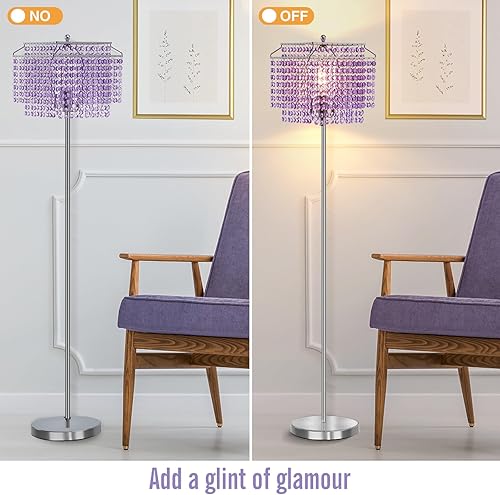Miniatura 4 de Lámpara de pie de cristal morado, lámparas de pie de 64 pulgadas de alto con pantalla de doble capa, elegante lámpara de pie con interruptor de pie