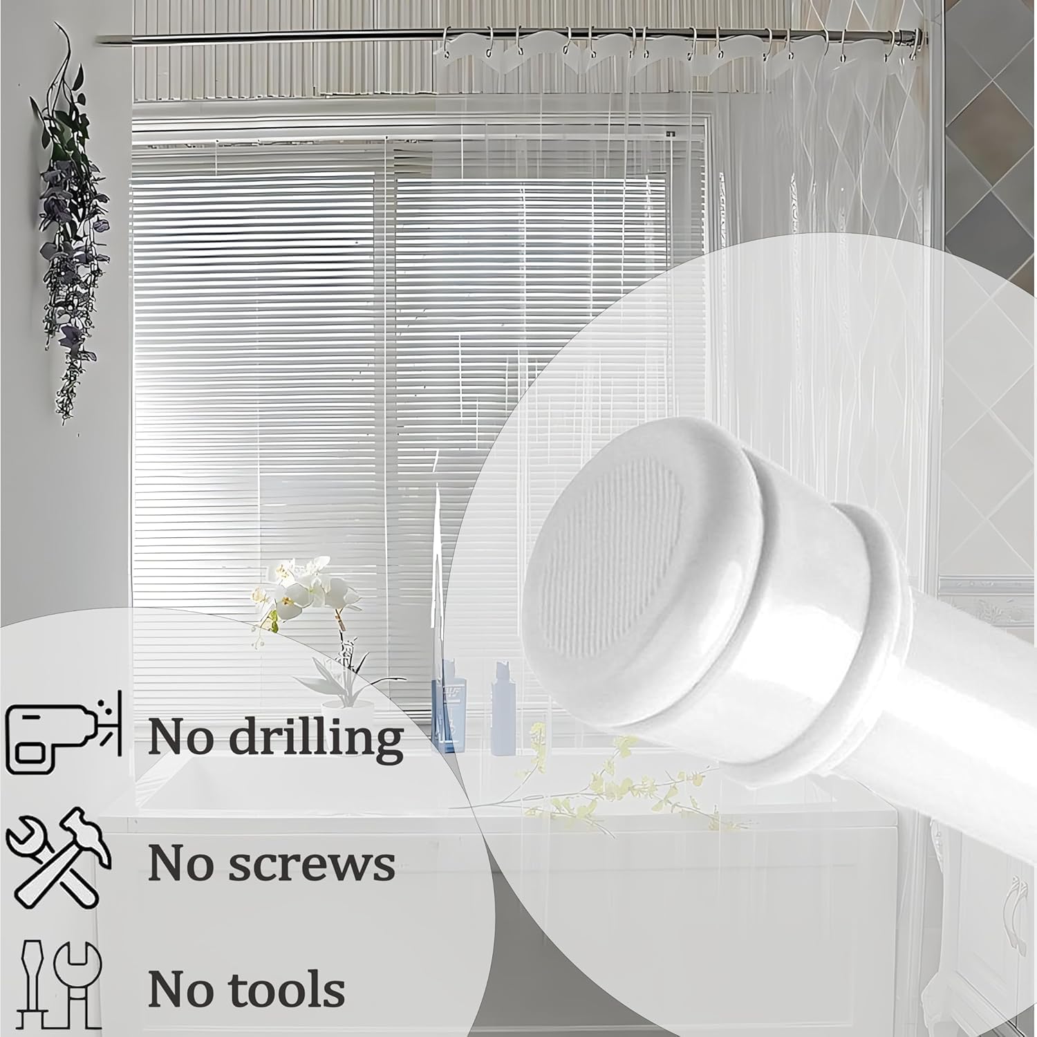 HomeCloud Iron Expandable Shower Curtain Rod, Extendable Room Divider Without Drilling, Adjustable Shower Rod, Sturdy & Rust Resistant Rod (White Pack Of 1, Extendable- 110 To 200 Cm) 2