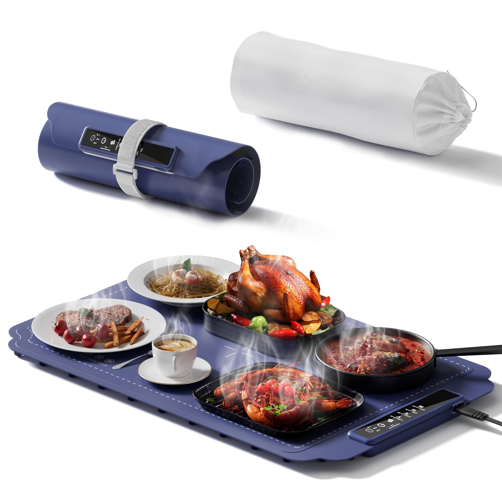 Photo 1 of Warming Mat for Food, Electric Warming Tray, Fast Full Surface Graphene Electric Warming Tray, Extra Large Roll Up Silicone Food Warming Mat, Perfect for Gatherings, Parties &Everyday Use(Blue)