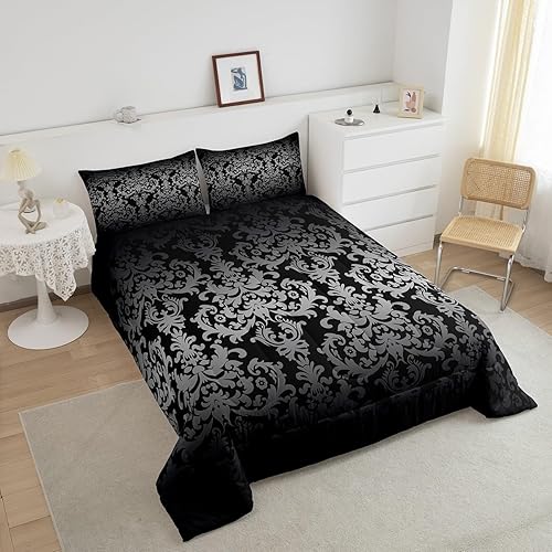 Miniatura 4 de Erosebridal Juego de edredón gótico negro para adultos, juego de ropa de cama de damasco de cachemira gótica para hombres y mujeres, edredón floral