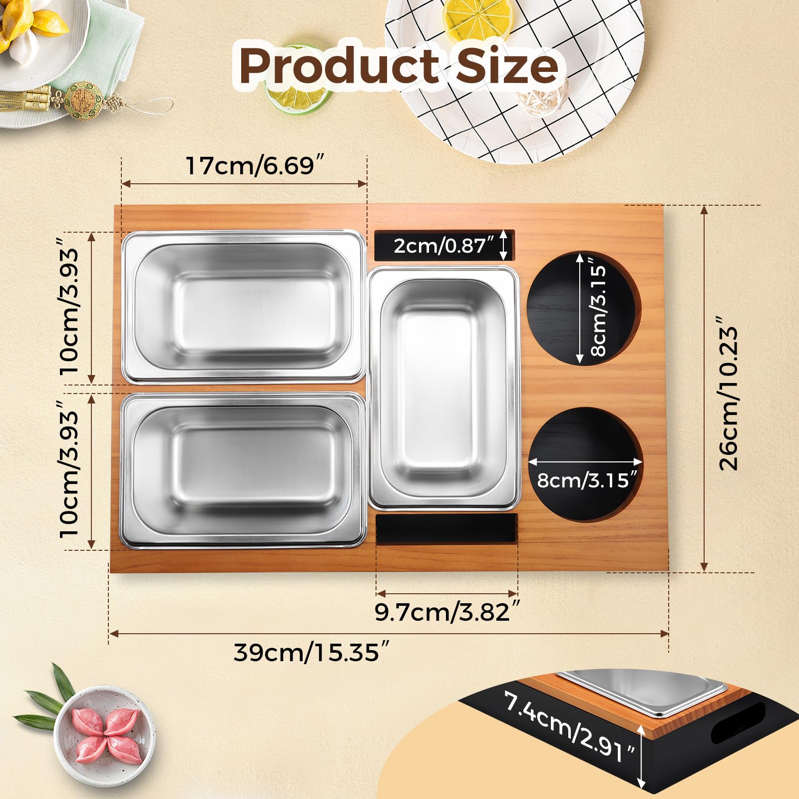 Snack Box Per Divano In Legno - 3 Vassoi Acciaio Inox, Portabicchieri E Portaoggetti