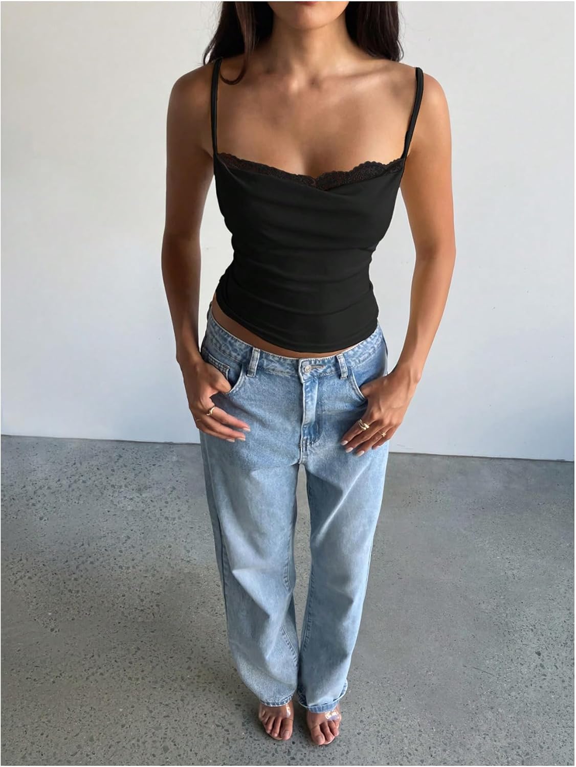 Milumia Women's Cowl Neck Lace Cami Top Y2K Tie Backless Sleeveless Spaghetti Strap Going Out Tops - Image 3