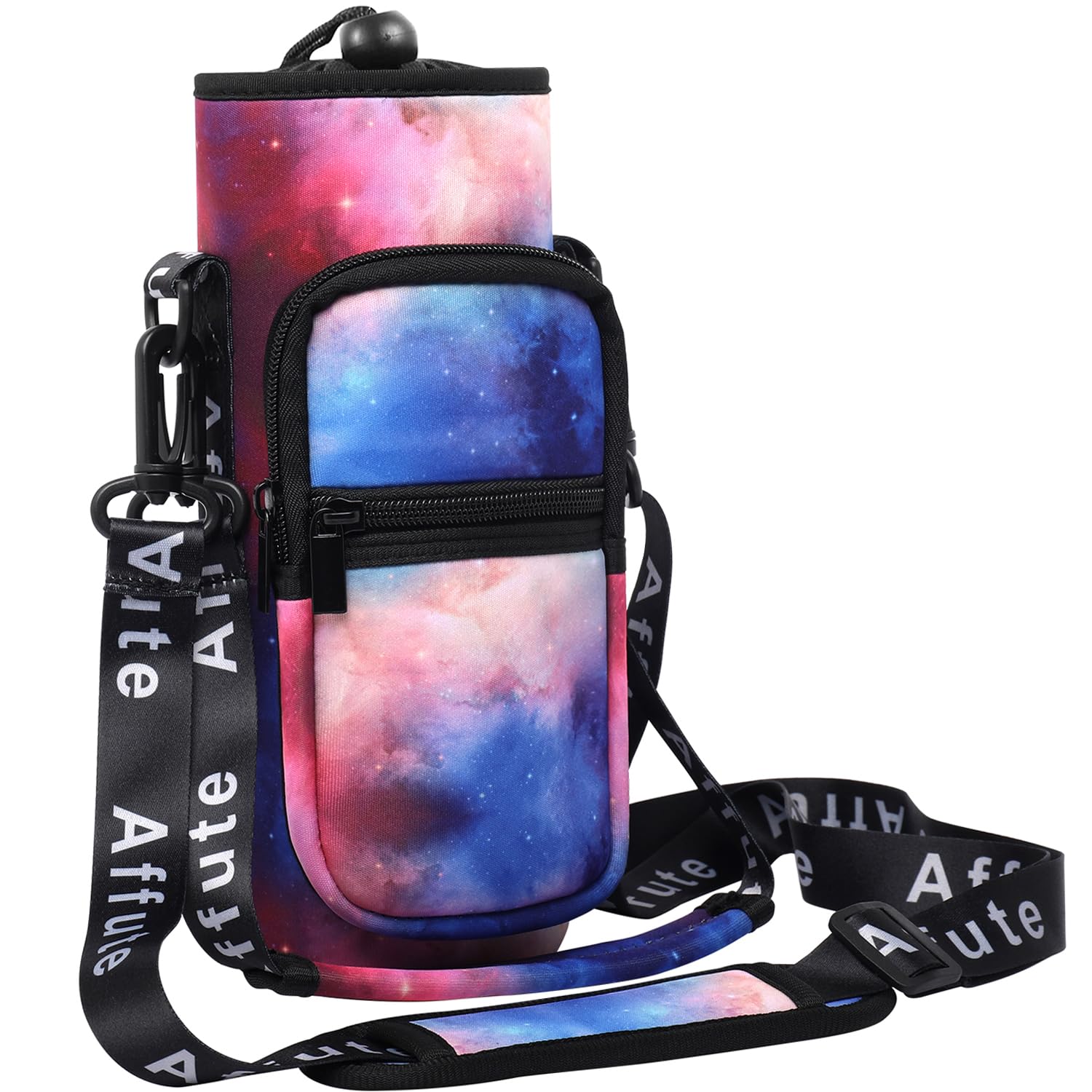 Water Bottle Carrier Bag for 12-40 oz Bottles, with Adjustable Shoulder Strap,2 Pockets, Walking Camping Hiking Daypacks