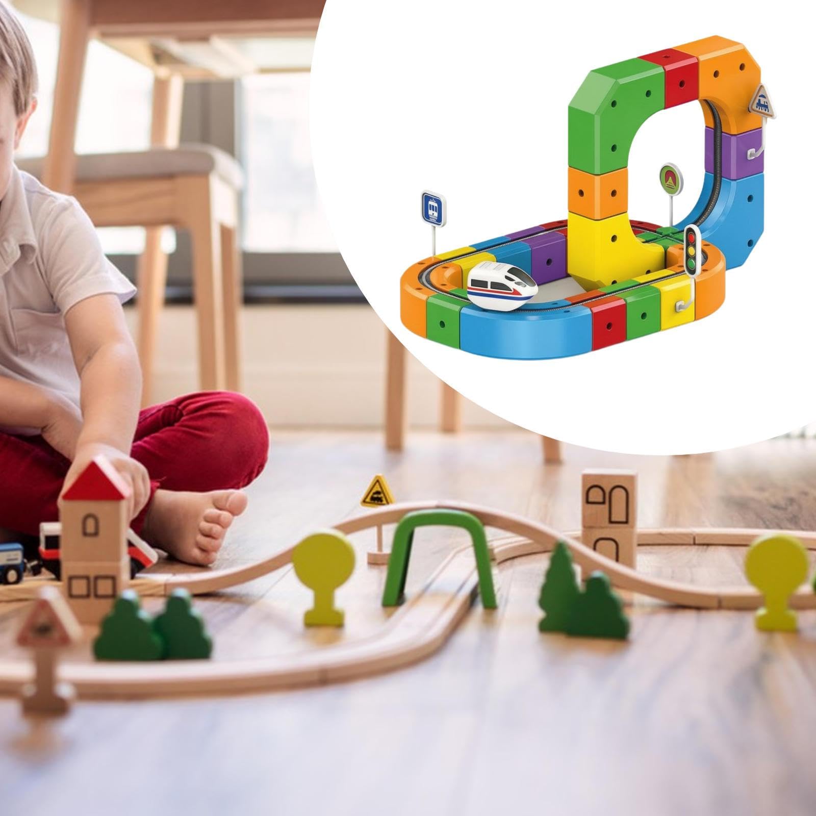 Set di Trenino Elettrico a Cubo 3D, Strutture Flessibili con Ponti, Motorizzata USB, Set di Blocchi Fai-da-Te per Lo Sviluppo, 51 Pezzi