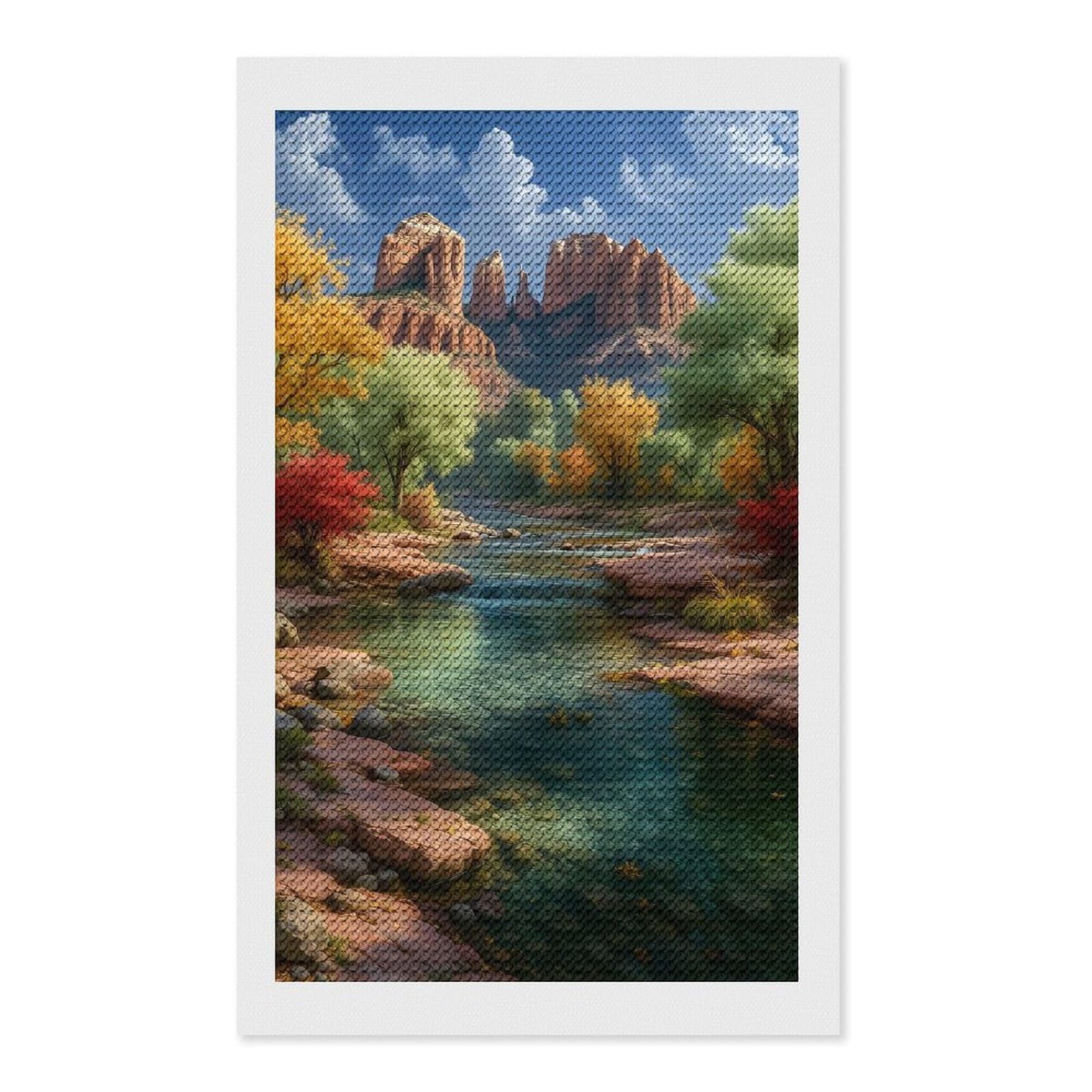 Junmoney Southwestern Dreamscape DIY Diamond Art Canvas Kit 12"x20", Relaxing DIY, Sparkling Crystal Beads, Vintage Style Decor, Holiday Gift Idea