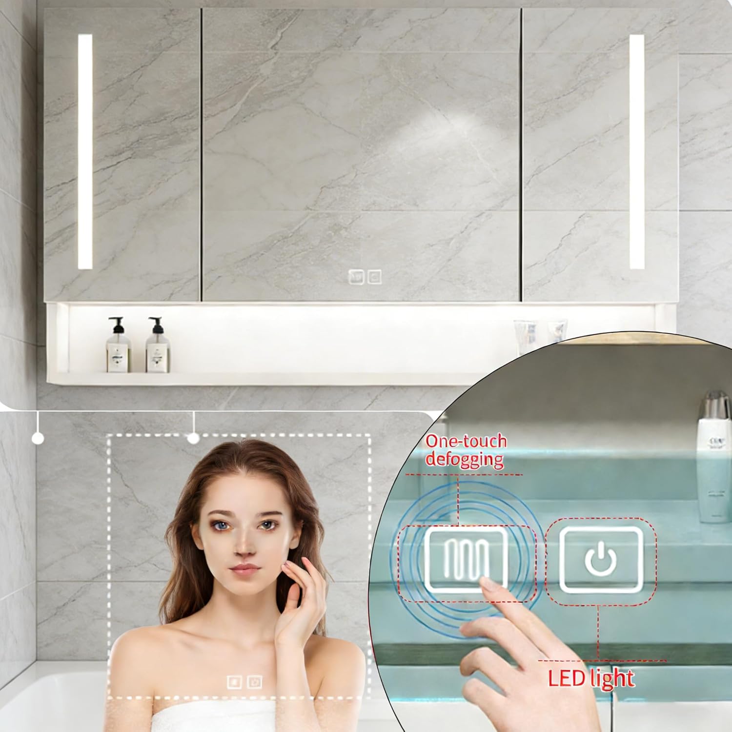 Bathroom Vanity - an Independent Bathroom Vanity with a Sink, Equipped with an Intelligent LED Anti-Fog Mirror and Sensor Lights., Measuring (28 inches). (36in)