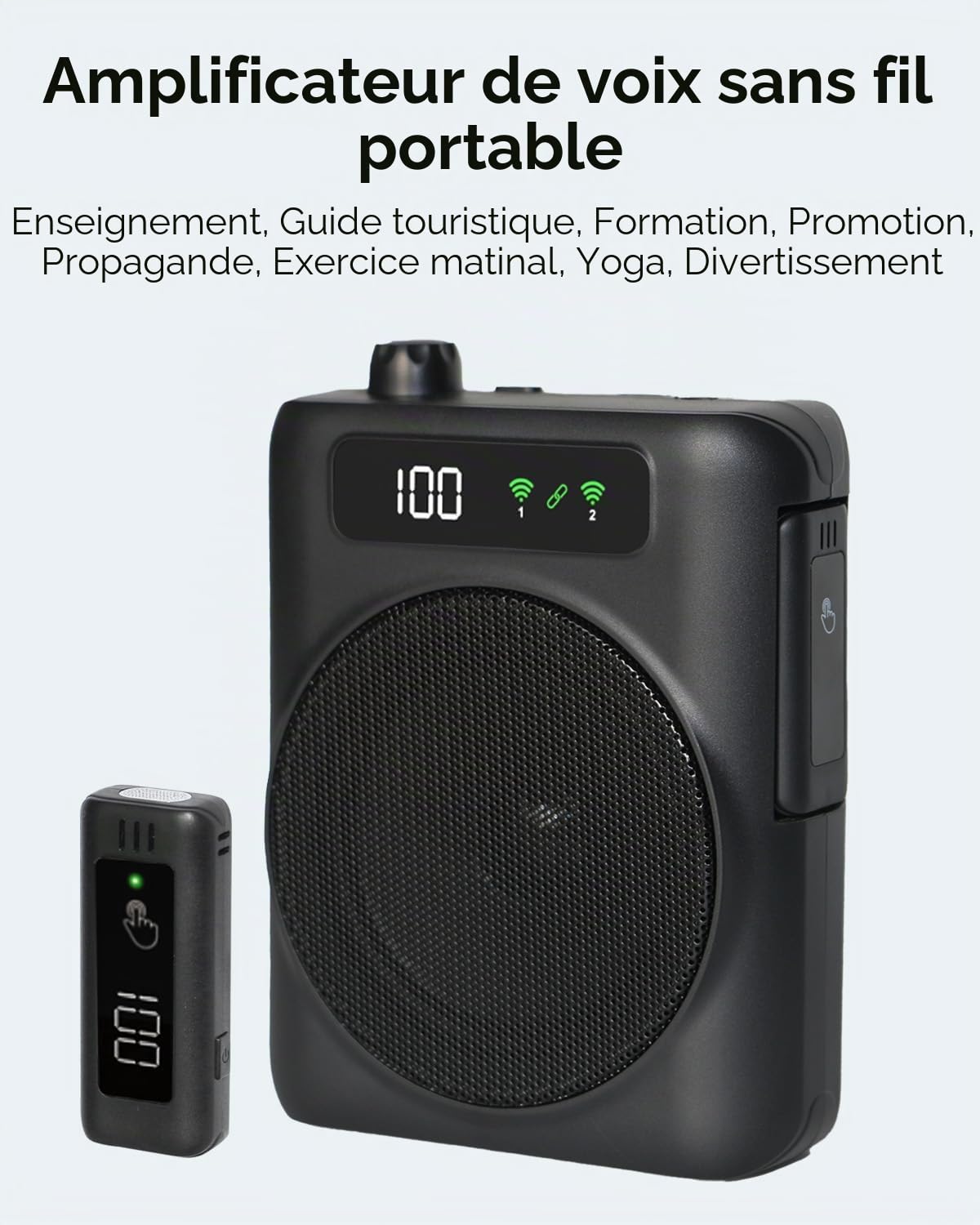 Amplificateur de Voix Portable sans Fil avec Microphone Cravate Rechargeable pour Enseignants, Guides, Entraîneurs