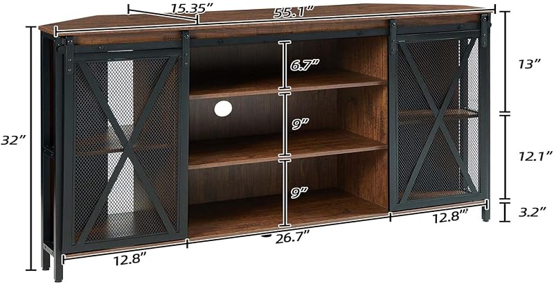 HOMISSUE Corner TV Stand for 55 Inch TV, Rustic Corner Entertainment Center with Storage, Industrial Media Console Table with Sliding Barn Door, Tall TV Cabinets Center for Living Room, Brown image 2