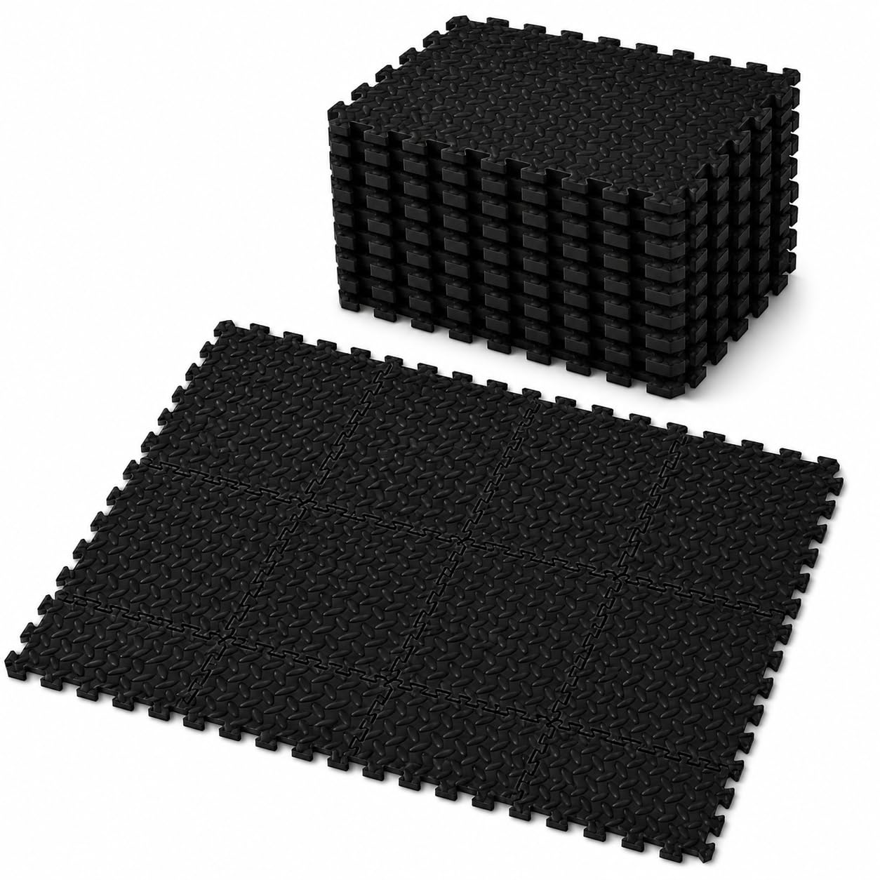 RYZAN Interlocking Foam Floor Mats Soft EVA Puzzle Tiles for Gym, Kids Play, Nursery – Non-Slip Protective Flooring for Home, Workout & Exercise Use (Black - 12 Pack, 60 x 60 x 1TH (4.32 m²))