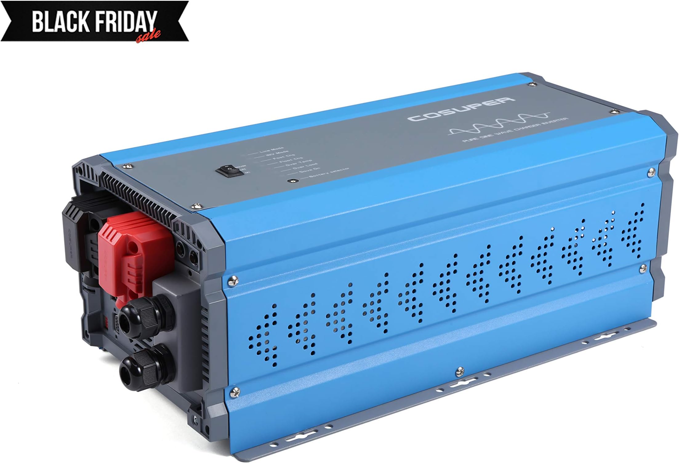 cosuper 2000W Inverter Charger Dc 12v to Ac 120v Pure Sine Wave Power Inverter 6000W Surge