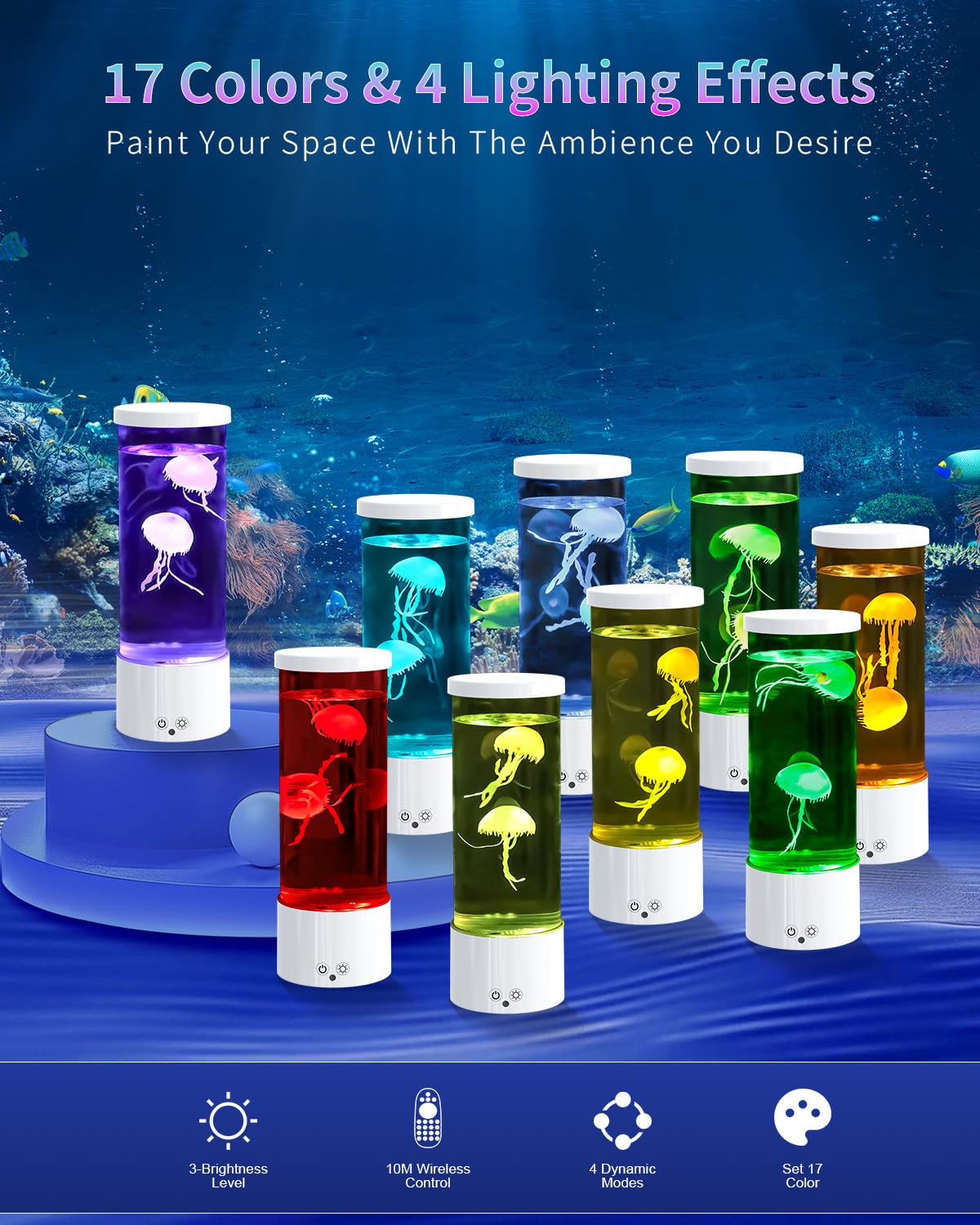 AONESY Lampada Meduse Lampada Lava Meduse Acquario Notturna Telecomando Jellyfish Lamp Lampada a LED con 17 Colori Cangianti, USB Lampada da Tavolo per L'umore, per Casa, Ufficio, Hotel, Bianco