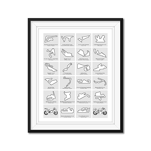 MotoGP Race Track Inspired Motorcycle Poster - Handmade Print of Motorcycle Racing Circuits 2024 - Portrait Light Grey Grid, 8x10" Satin Print