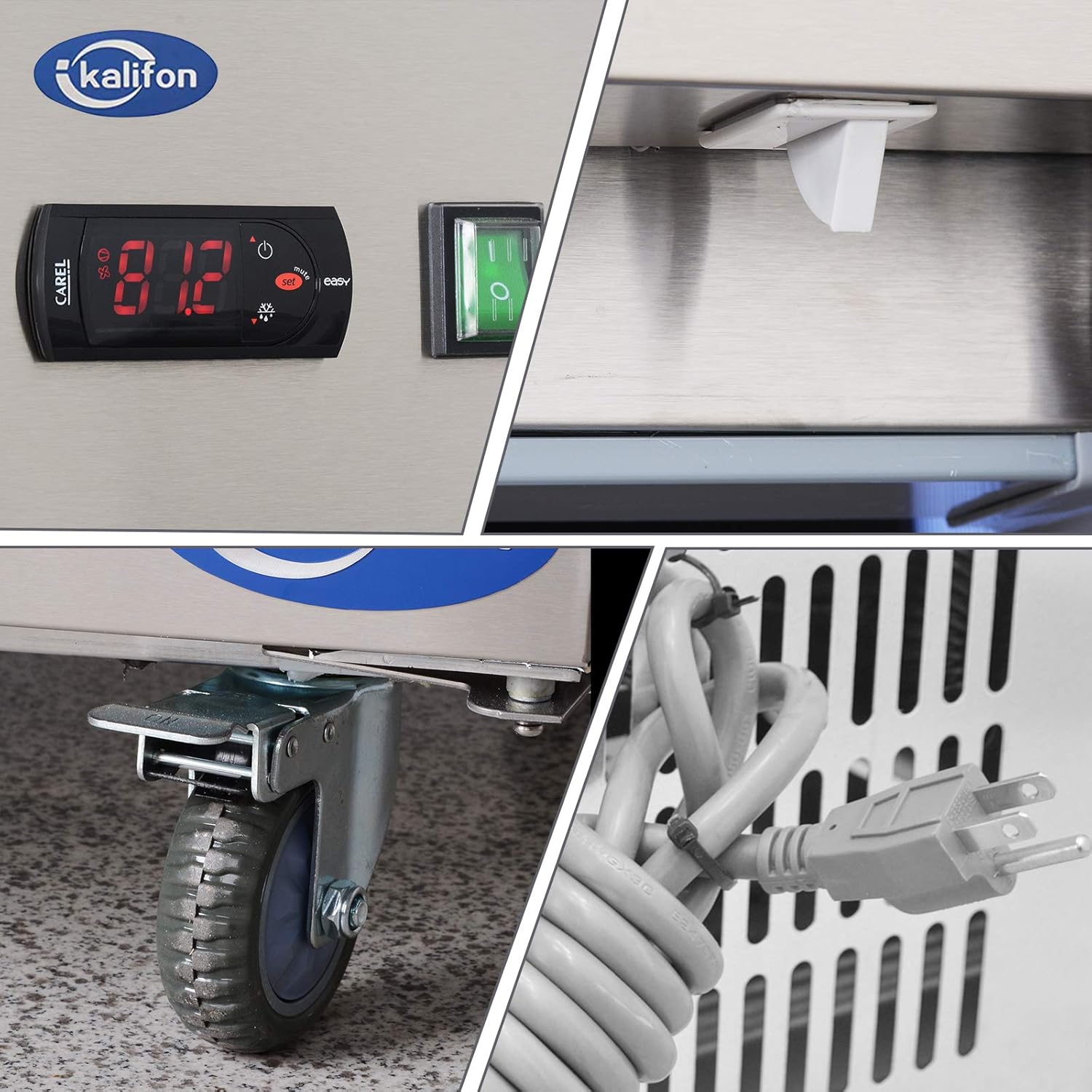 Close-up details of Kalifon Commercial Freezer features
