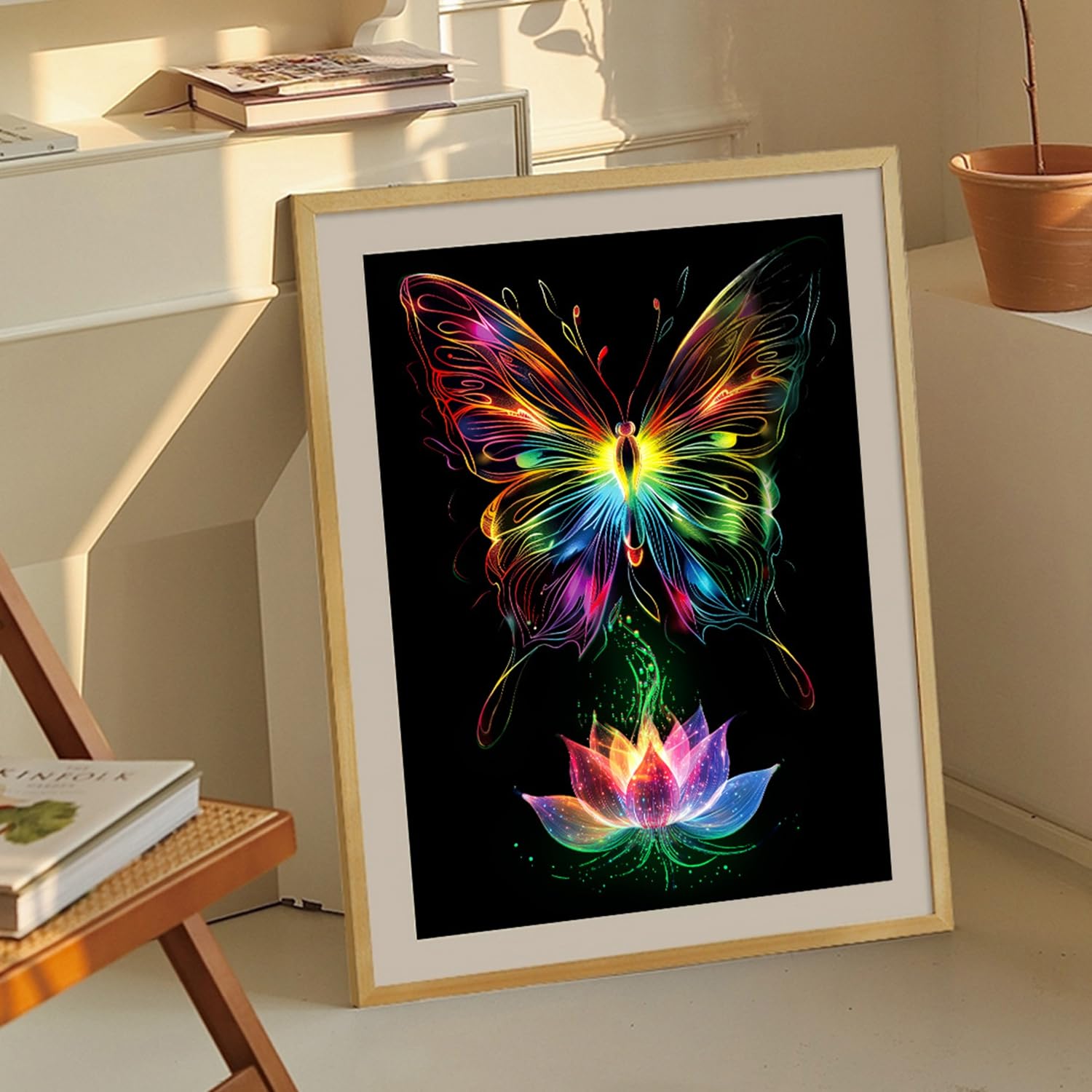 Georgie Porgy Zestaw obrazków do zdrapywania dla dzieci i dorosłych, Magic Rainbow A4, papier do zdrapywania na Boże Narodzenie, urodziny, z zestawem narzędzi do zdrapywania (świecący w nocy motyl +