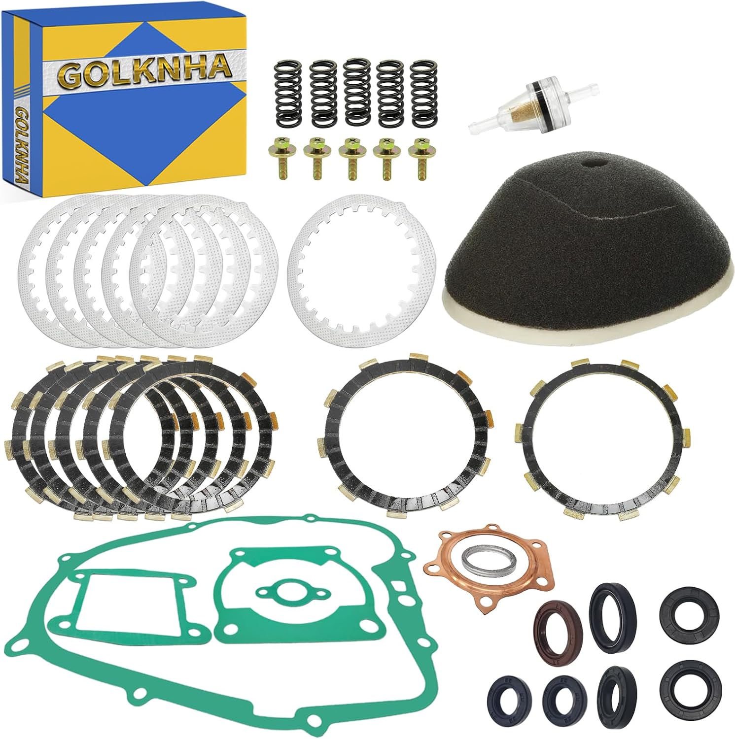 Clutch kit & Friction Steel Plate & Complete Gasket Kit Compatible with Yamaha Blaster 200 YFS200 1988 1989 1990 1991-2006