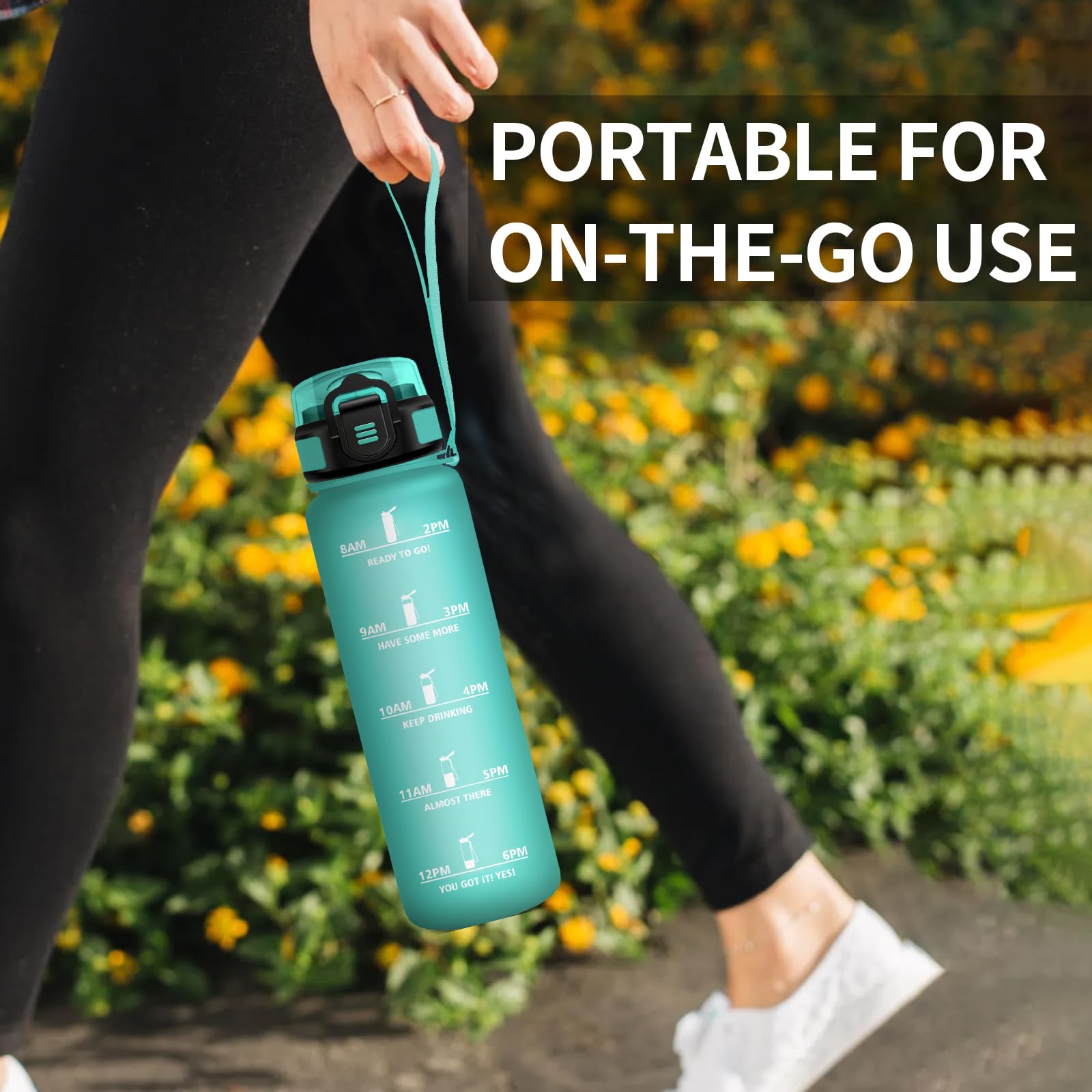 Borraccia Sportiva 1L, Borraccia con Cannuccia, a Prova di Perdite, Facile Pulizia, Bottiglia Acqua Motivazionale con Indicatore del Tempo, per Campeggio, Ciclismo, Scuola, Ufficio, Lavoro, Gym