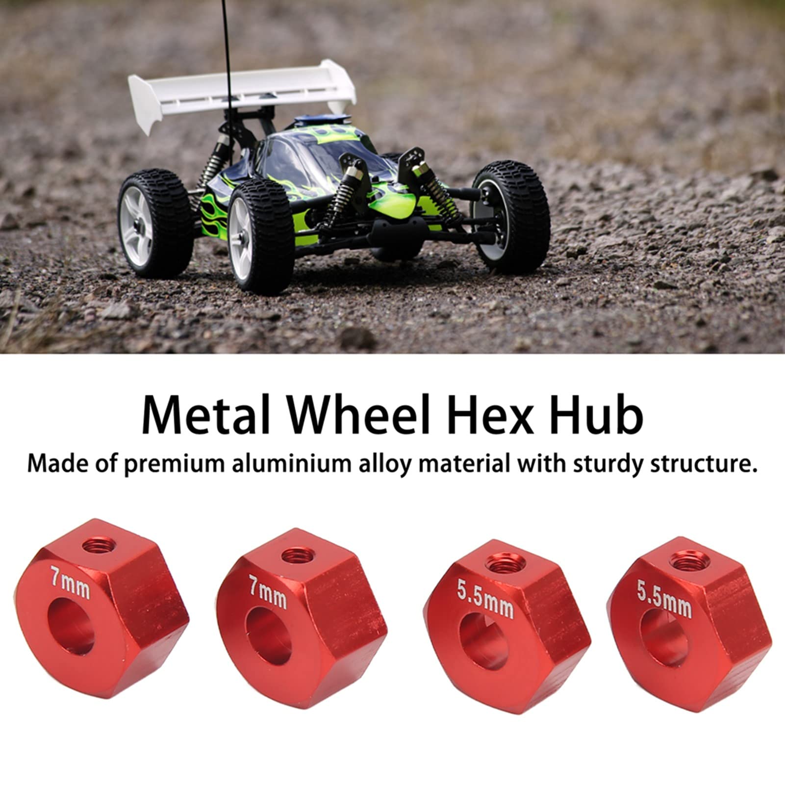 Pilipane RC Set 4 Mozzi Ruota In Lega Di Alluminio 14mm – Spessore 5.5mm E 7mm, Adattatori Per Traxxas 1/10 Slash 4x4, Rustler, Stampede 2WD (Rosso) - 4