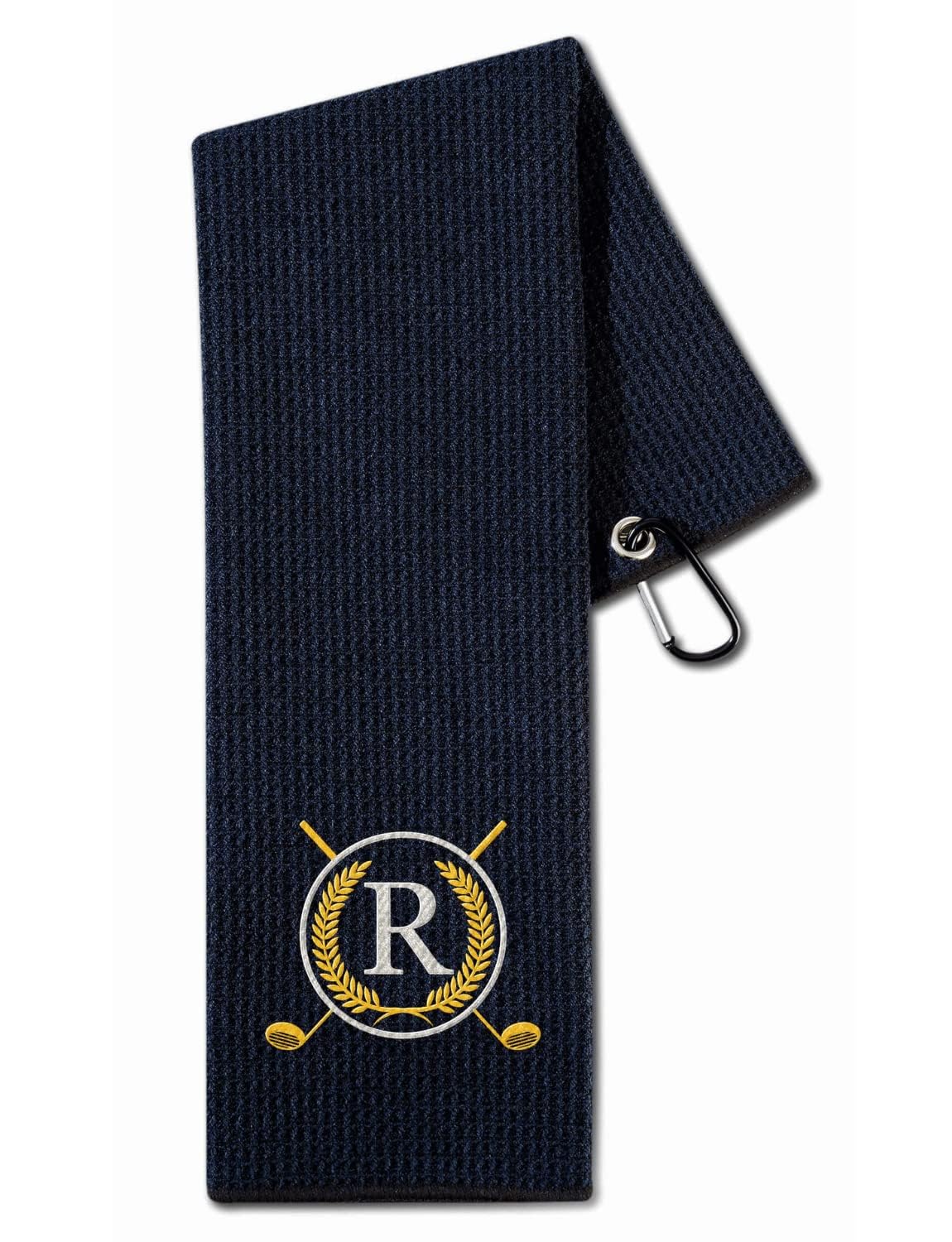 CybGene Golf Towel with Monogrammed Embroidery, Initial Golf Gifts, Personalized Golf Accessory for Men, Women on Birthday, Retirement, Microfiber Golf Towel, Black-R
