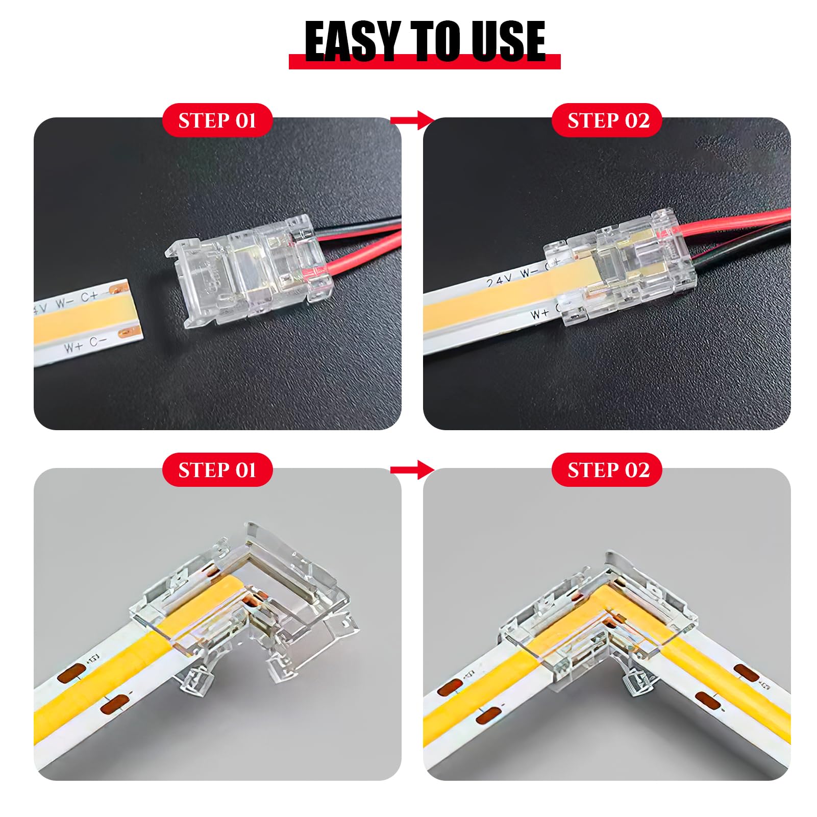 CJMUQHEHH Pack of 20 COB LED Strip Connectors, Solderless LED Connector 2 Pin for 8 mm Width COB 2 Pin - Image 4
