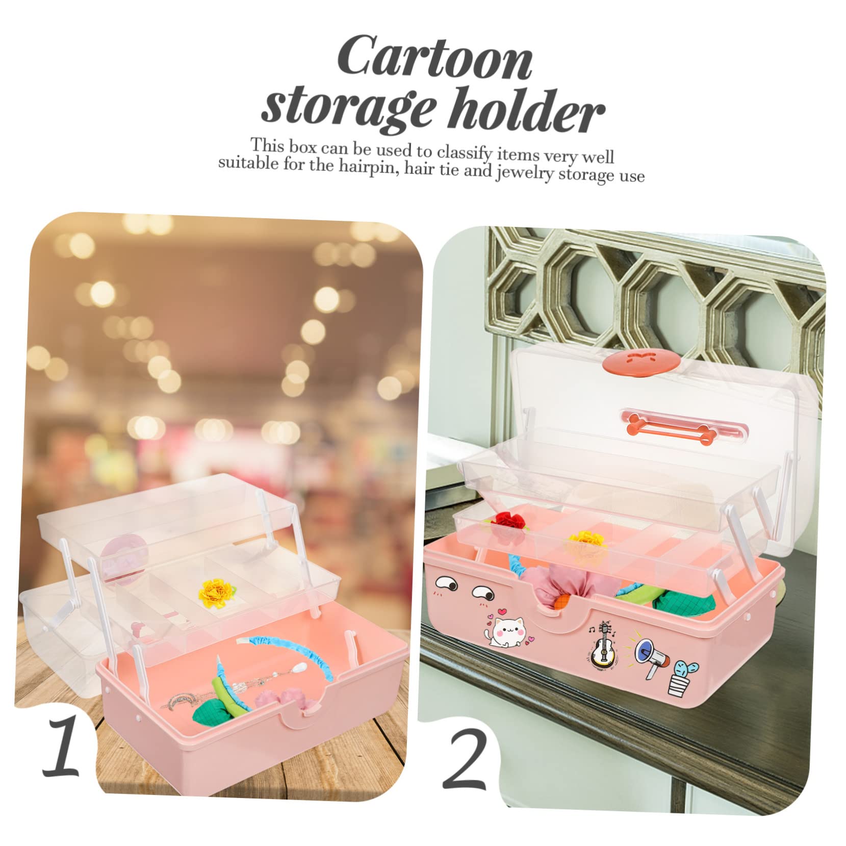 Multifunktionaler Haarschmuck Organizer aus Kunststoff Mehrlagiger Aufbewahrungsbehälter Rosa mit Fächern für Mädchen Haargummi und Haarspangen Schmuckbox für Kinderzimmer