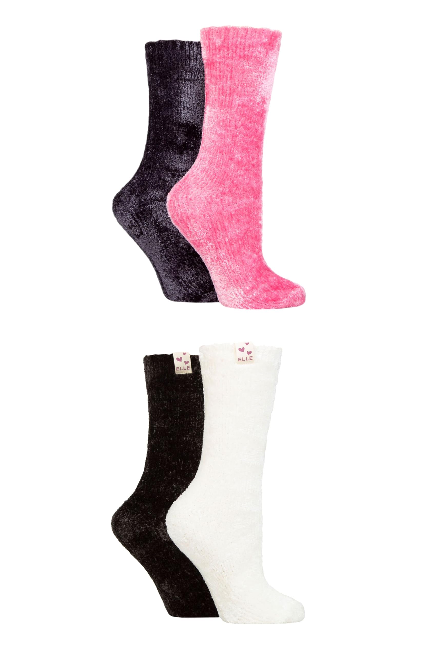 ELLE Ladies Chenille Leisure Socks - Plain, Soft, Silky and Winter Warm, Gift Idea in a 4 Pair Multipack Size 4-8 Charcoal Rose