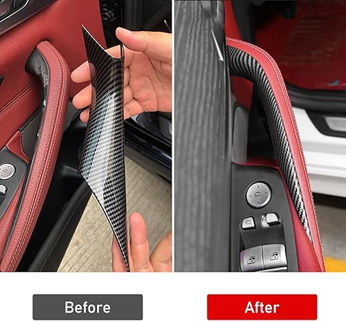 Miniatura 2 de Jaronx Compatible con cubiertas de manija de puerta BMW Serie 5 G30 G31 2017-2022, patrón de fibra de carbono, cubierta de manija de puerta interior