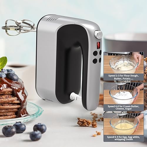 Miniatura 7 de Mezclador de mano digital de 9 velocidades, potente motor de CC de 400 W, de bajo ruido, mezclador de mano para hornear con estuche de