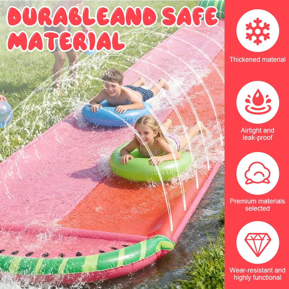 Pista Scivolo Acqua Doppio Da Giardino,480 X 140Cm Doppio Scivolo Ad Acqua Con 3 Bodyboard E Irrigatore,Scivolo D'acqua Doppio per Prato,Scivolo Da Giardino Estivo,Attività Acquatiche All'Aperto