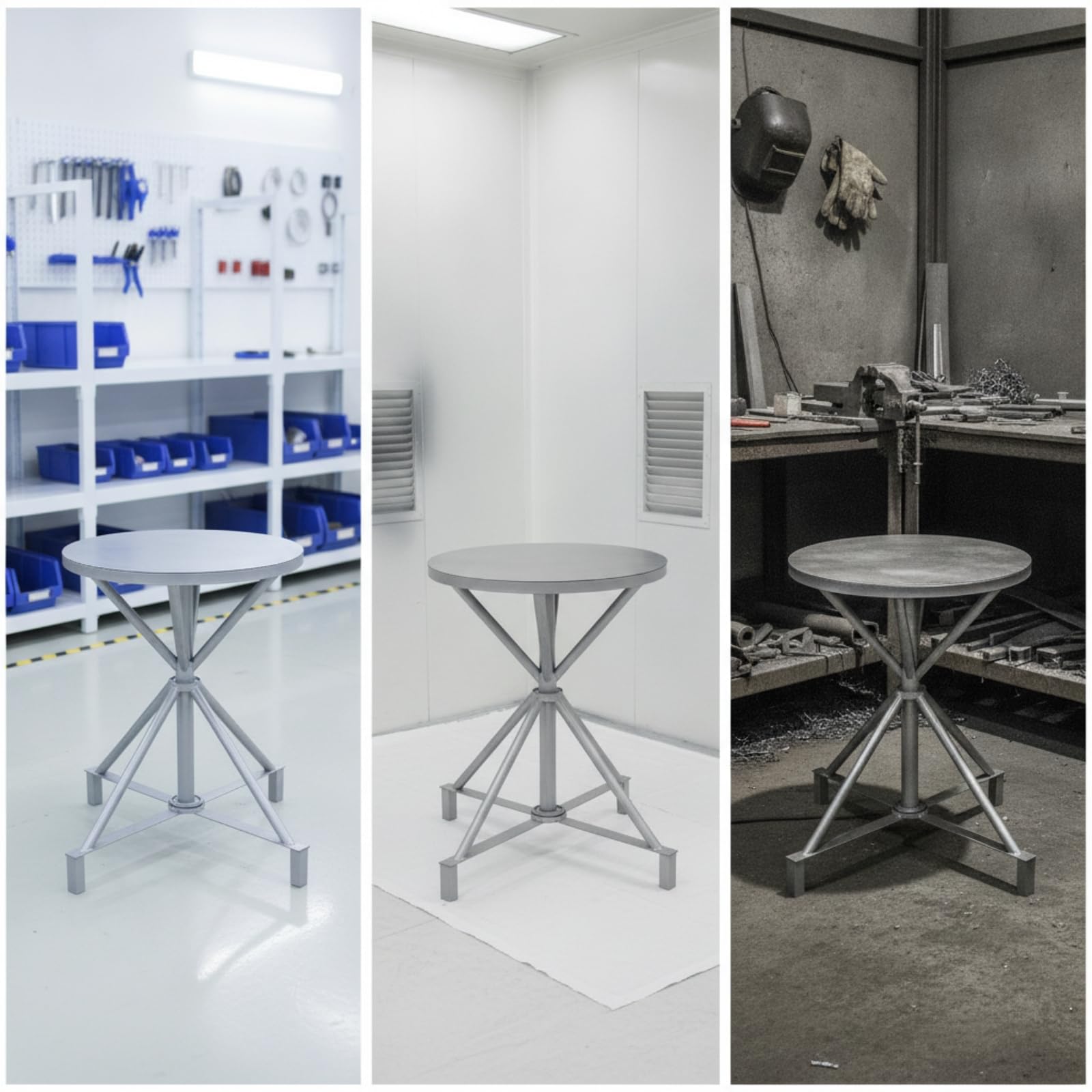 Gralara Tavolo da Lavoro con Superficie in Ferro Durevole Supporto Antiruggine per Artigiani, Modellisti, Officina, Laboratorio, Tavolo Rotondo In Ferro, Diametro 50cm, Altezza 60cm, Doppio Asse