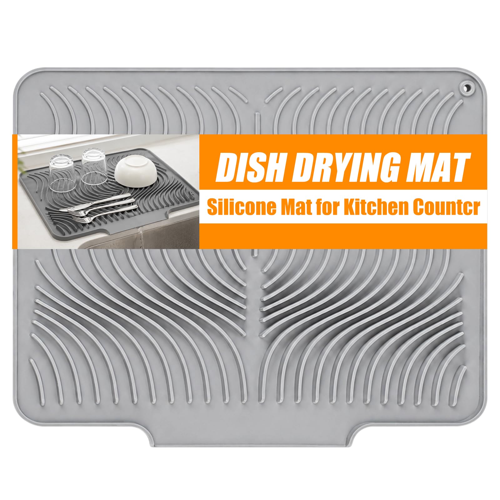 Langerspur Silicone Dish Drying Mat Sink Drainer Mat Draining Board Mats for Kitchen Sink Counter Table Milky 40*33CM(Grey
