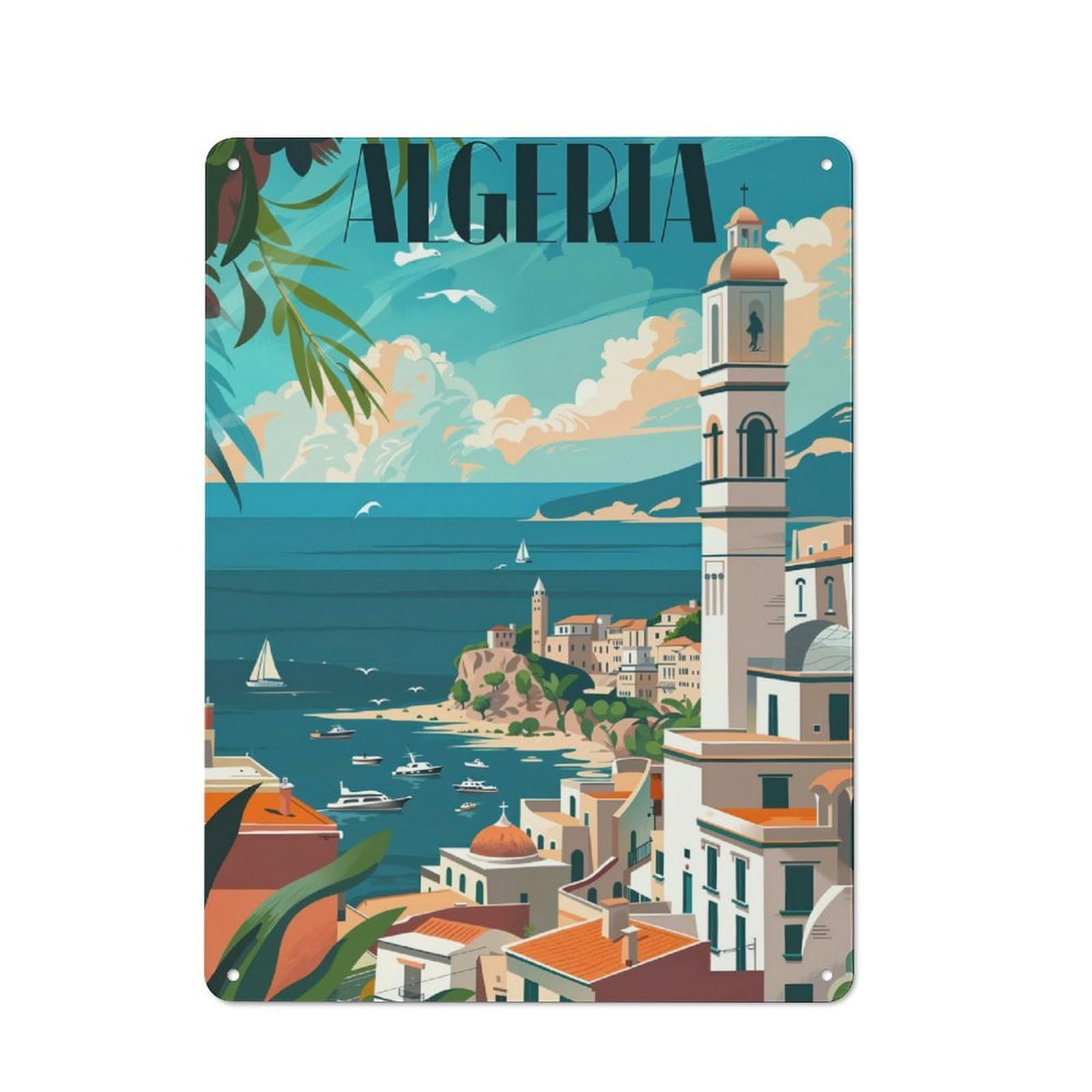 Junmoney Algerian Coastline Decorative Metal Plaque With Design 40X30cm, Loft Style Loft Wall Plaque For Modern Home, Workshop, Office Or Cafe