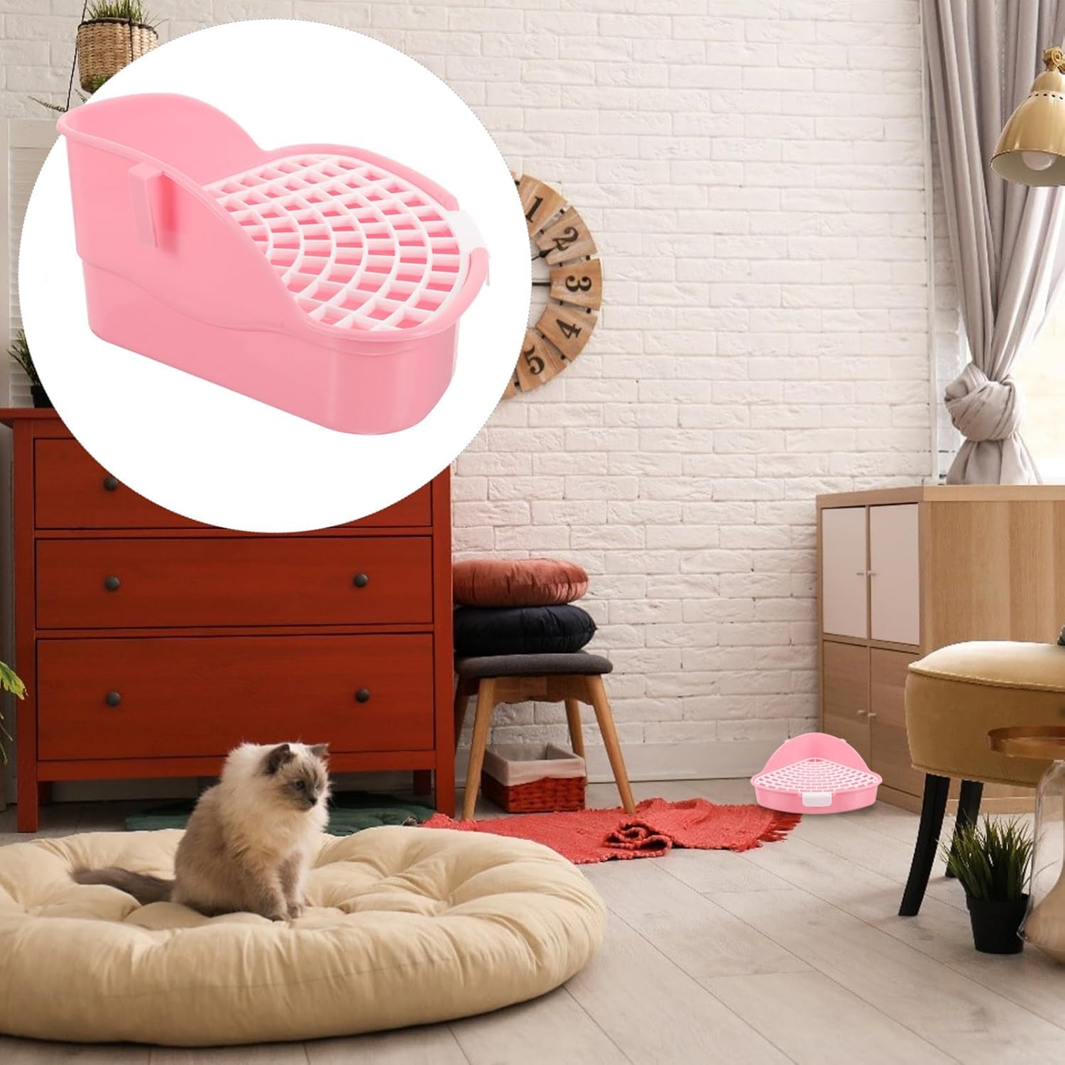 MEISO Toilette per Coniglio, Toilette per Animali Domestici, Vasino Addestrativo per Criceti, Toilette per Animali di Piccola Taglia di Triangolo per Coniglietti, Cincillà, Cavia (Rosa)