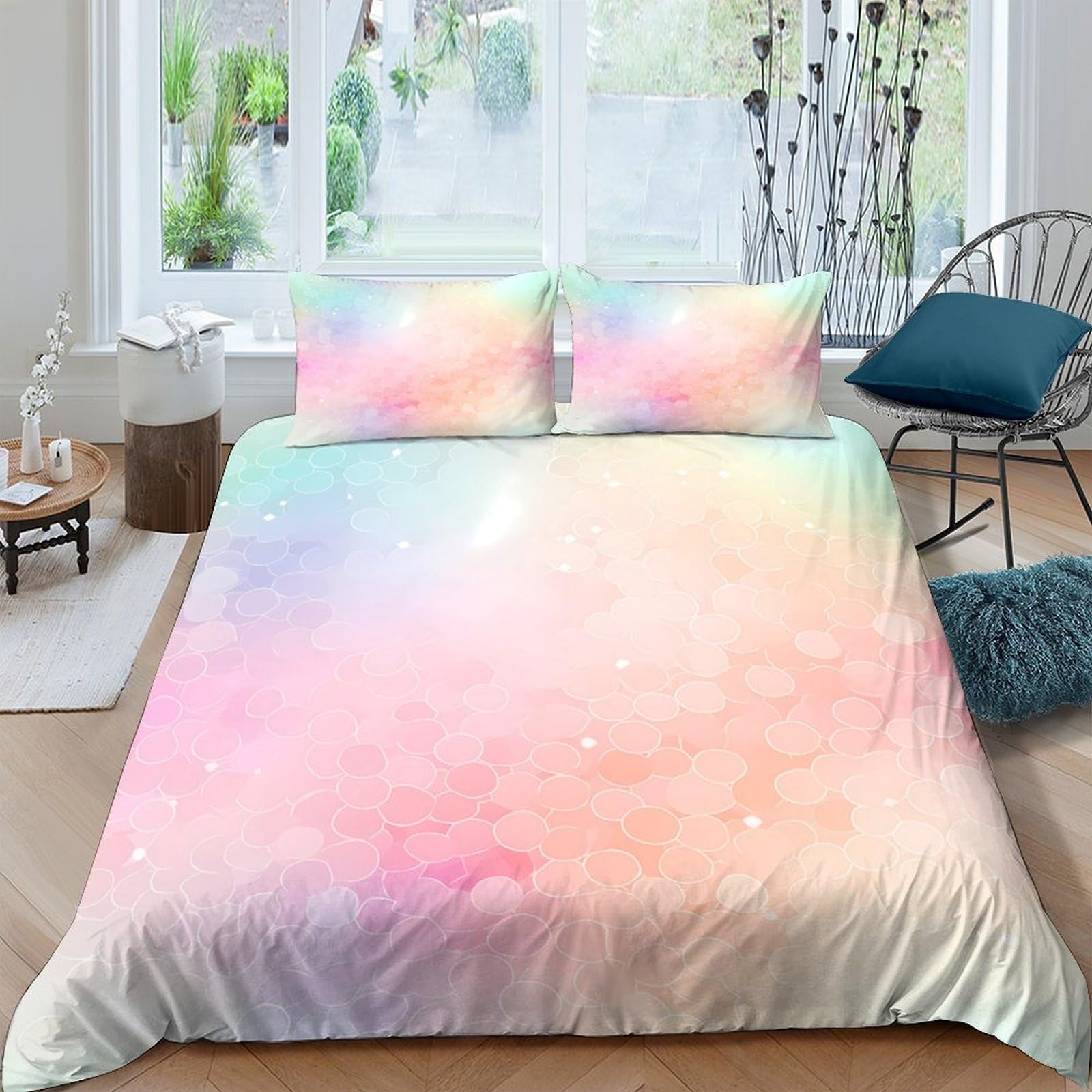 Ctjqhvkz Style-7 3D Printed Pastel Gradient Fitted Sheet Microfiber Soft Breathable Watercolor Cloud Mattress Cover For Bedroom Guest Room Decor Single（135X200cm）