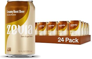 Zevia Creamy Root Beer Zero Sugar Soda, 12oz Cans (24-Pack) - Naturally Sweetened Stevia, Non-GMO, Gluten-Free, Vegan
