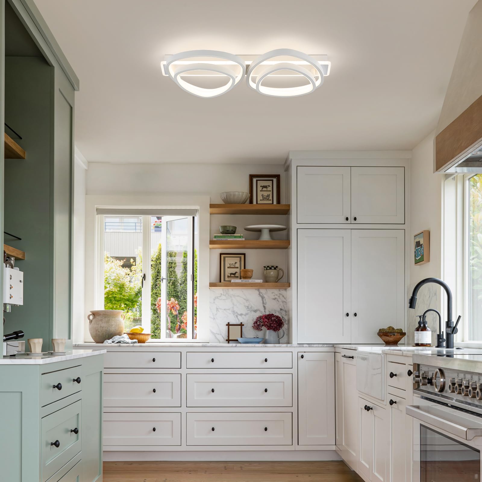 Qamra Lampara Techo Moderna 4 Anillos,Plafon LED Techo Blanca,82 cm,4000 K | Lámpara de techo de 60 W, Fabricada Principalmente con Aluminio, Hierro y Silicona,Adecuado para Bano,Cocina,Comedor