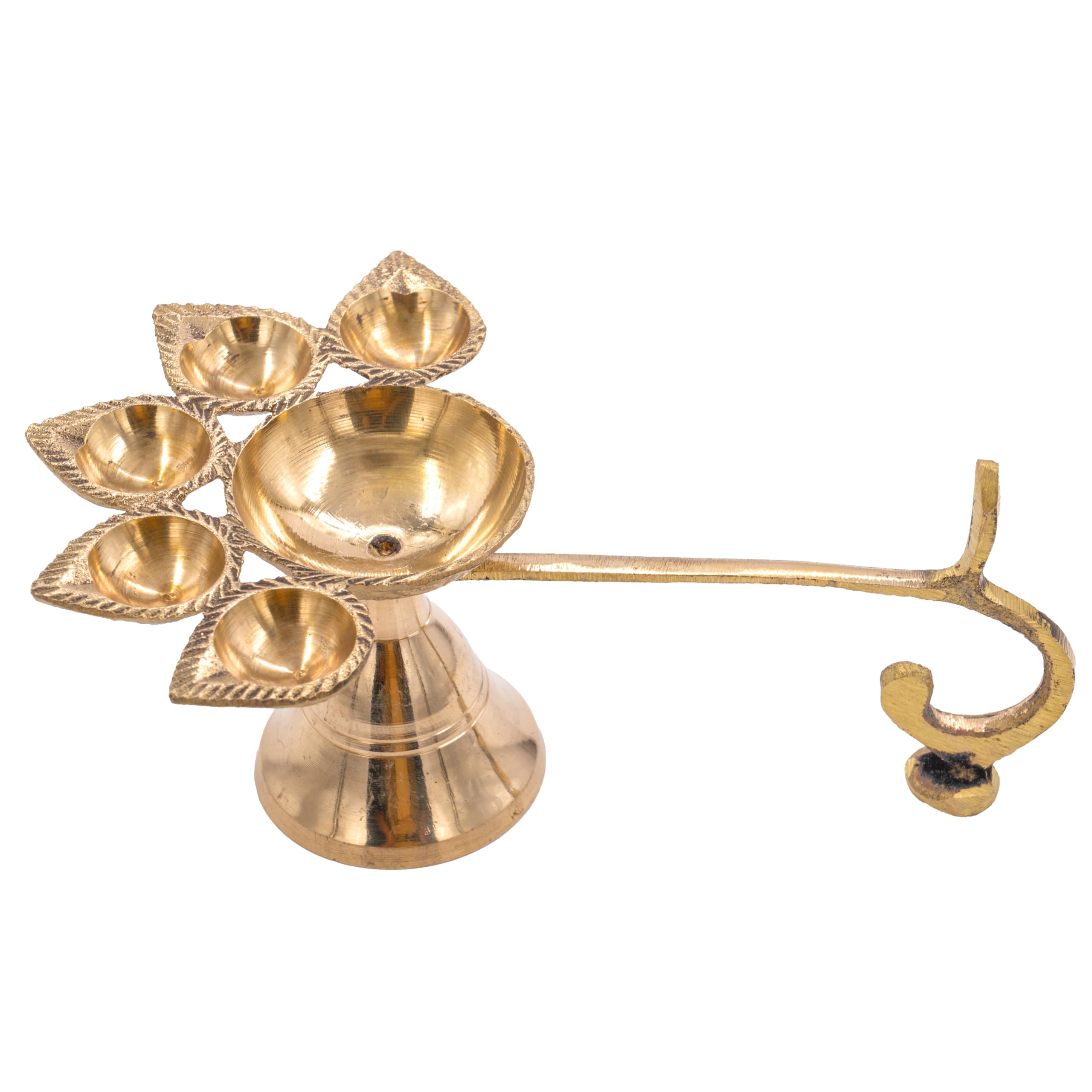 Diya tradizionale in ottone per Puja Essential Pooja Articolo per Aarti Arti Deepak Deepam per la decorazione della casa del tempio accessori regali (Panch Aarti Diya)