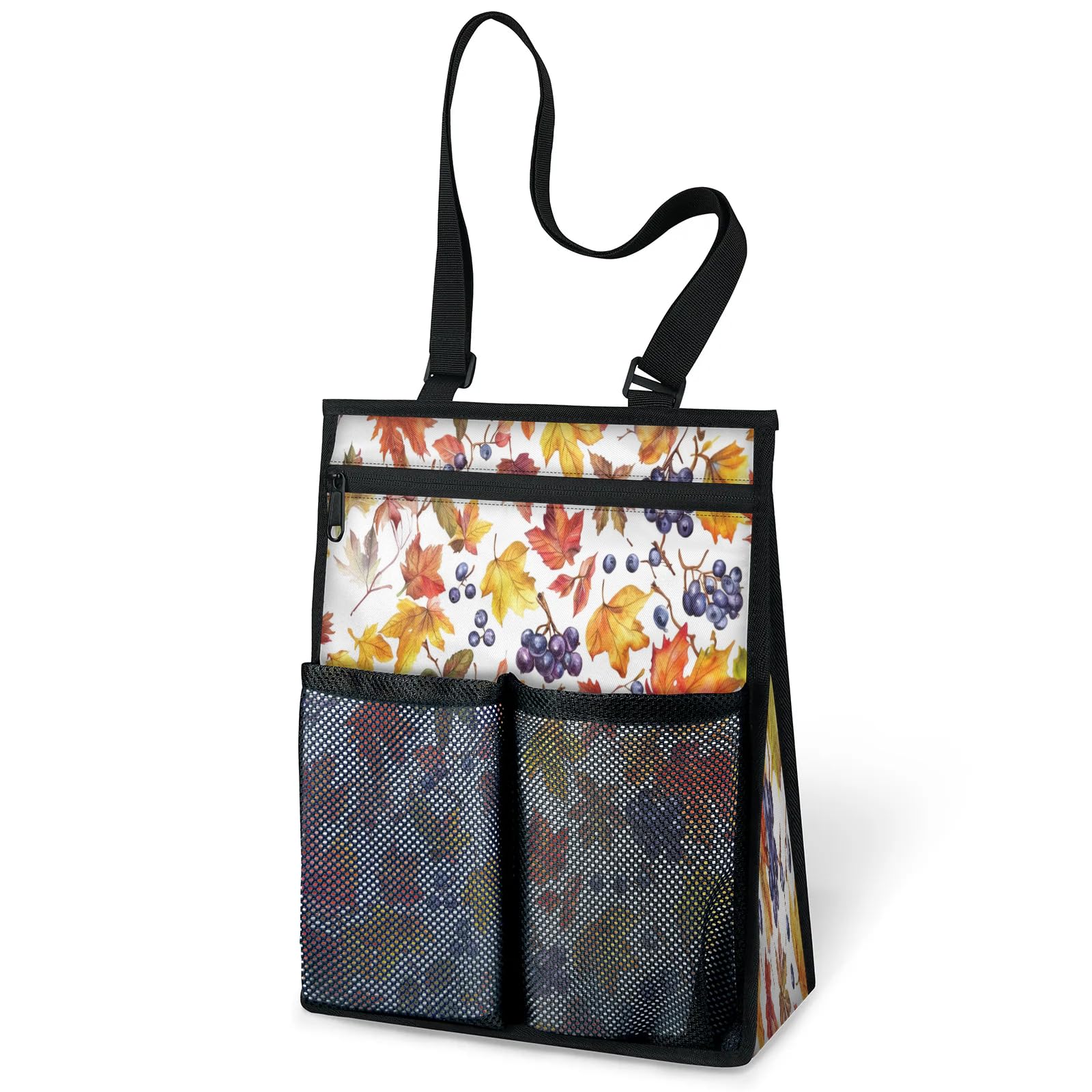 Ourtheme Autumn Grape Leaves Portable Shower Bag for Travel Gym Camp Beach Tote Shower Caddy Bags Hanging Toiletry