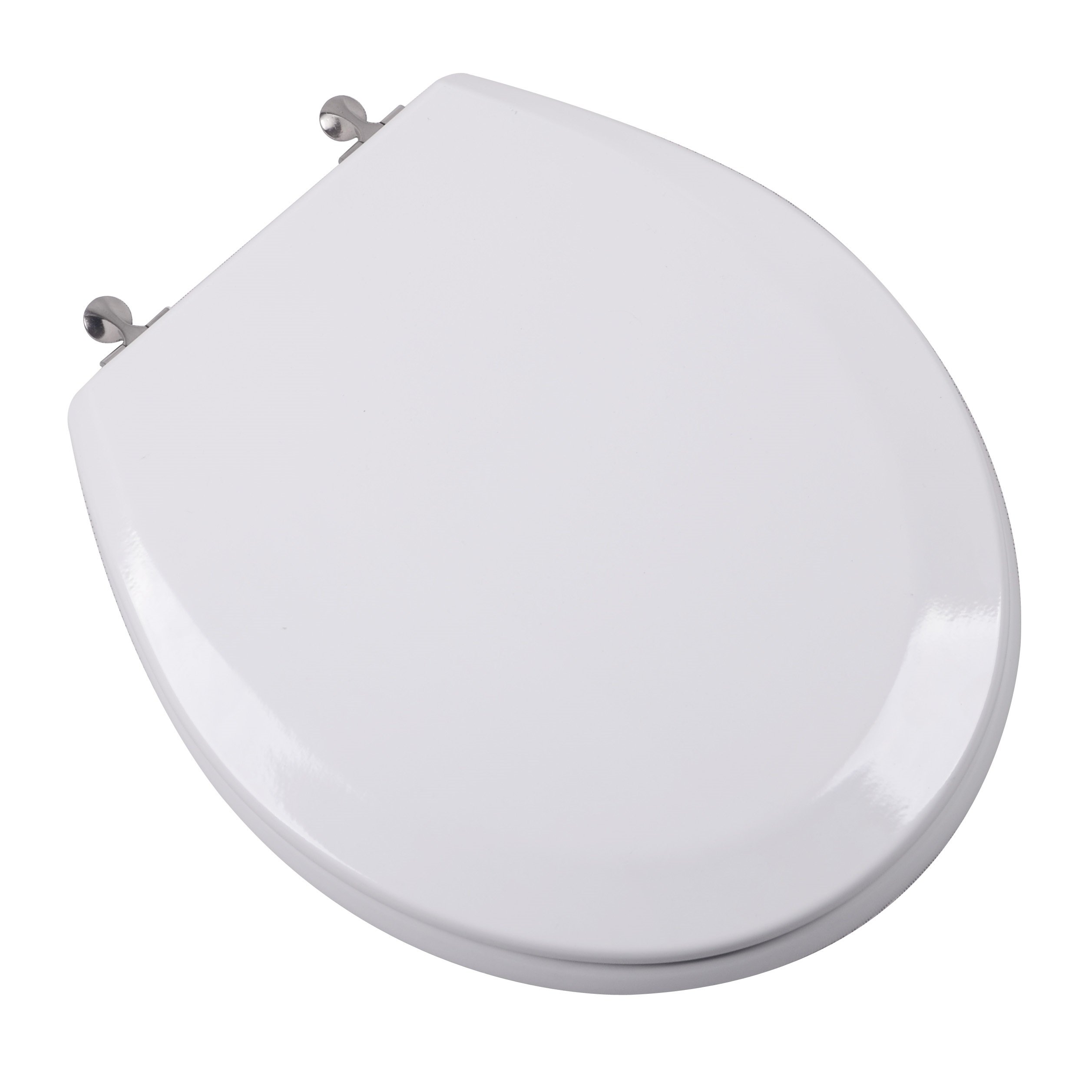 Bath Décor 1F1R6-00BN Premium Molded Wood Toilet Seat, White/Brushed Nickel